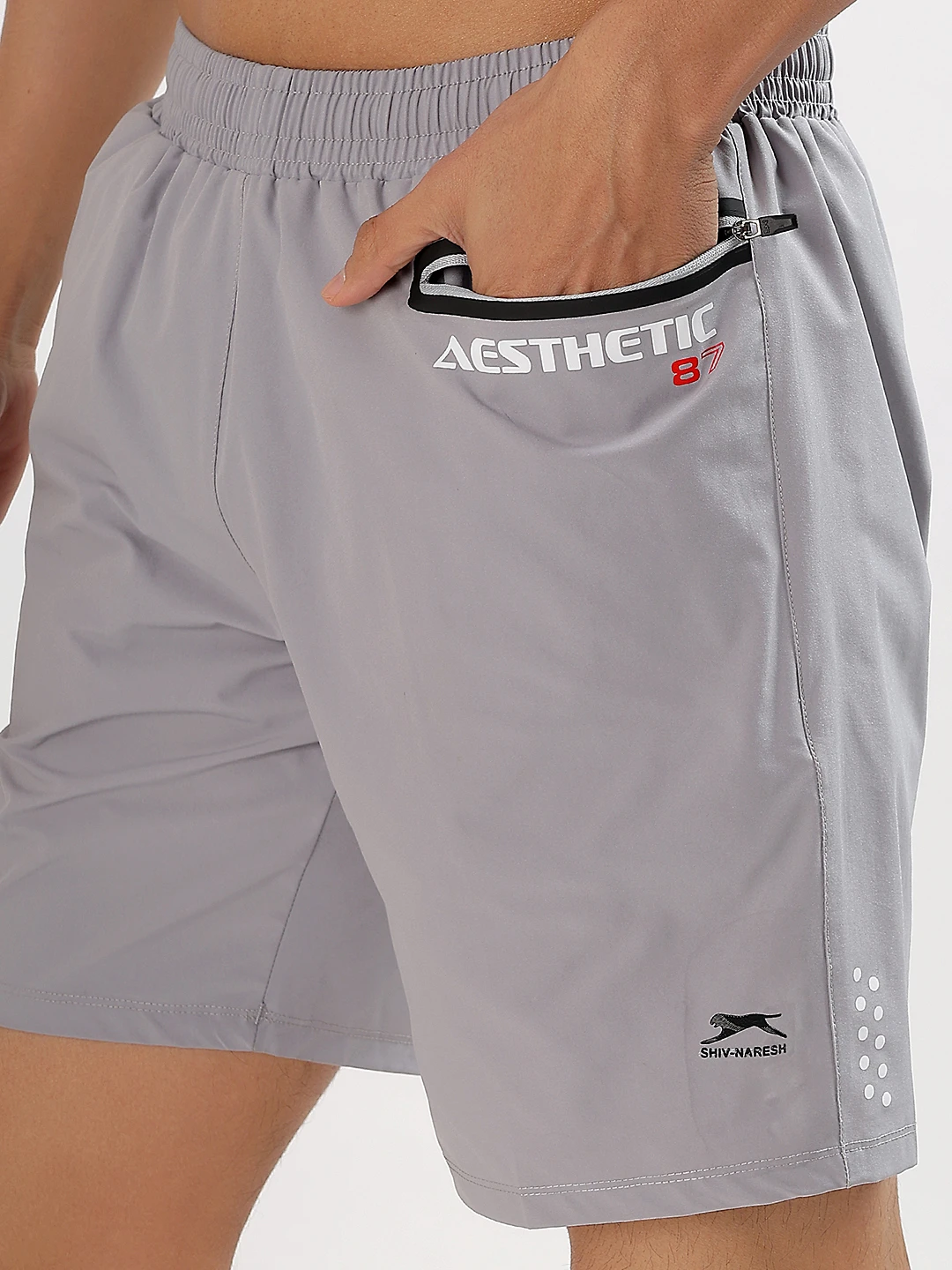 Men's Elite Performance Active Shorts Light Grey by Shiv Naresh
