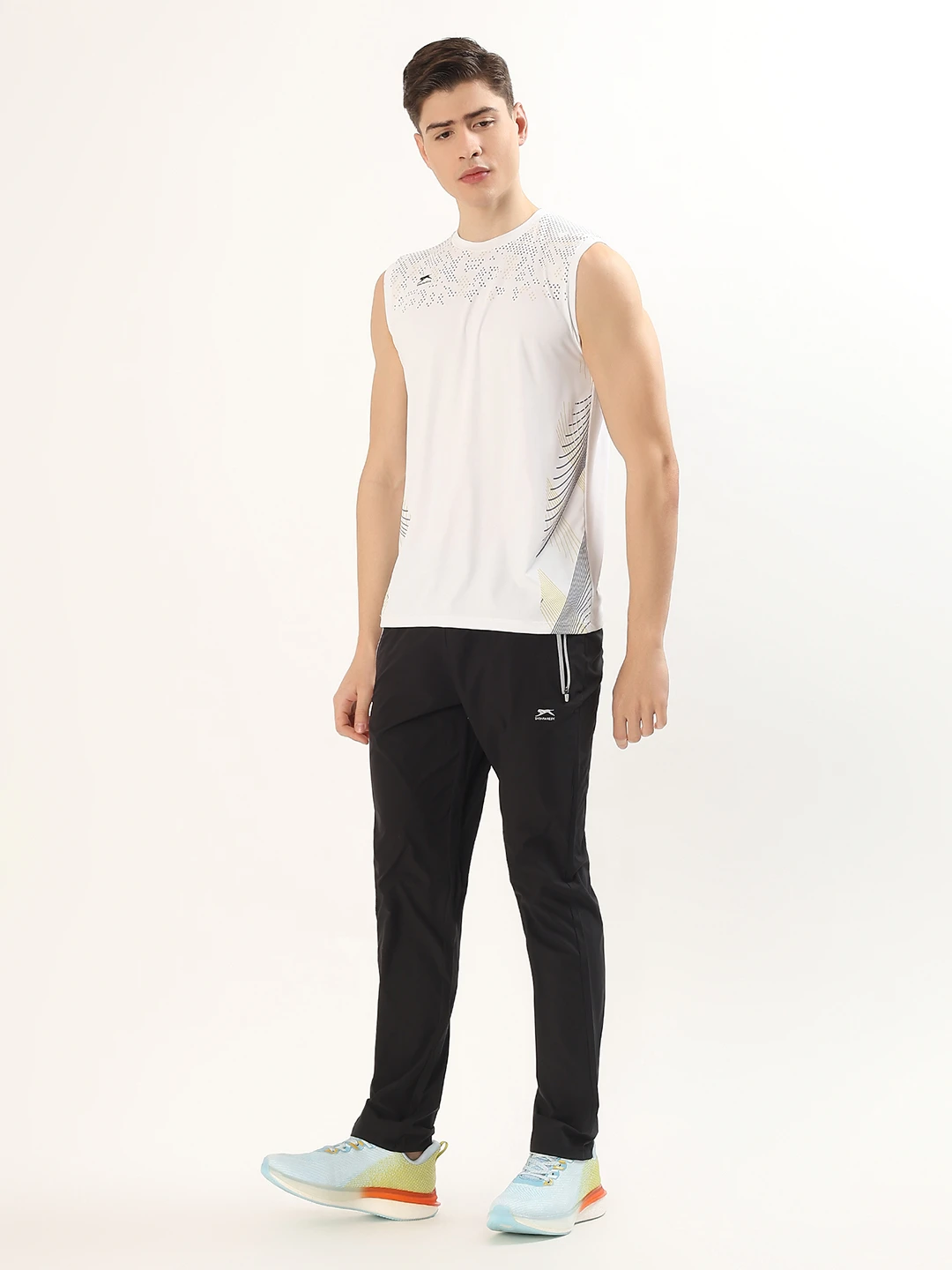 Men's Printed Sleeveless Training Vest White by Shiv Naresh