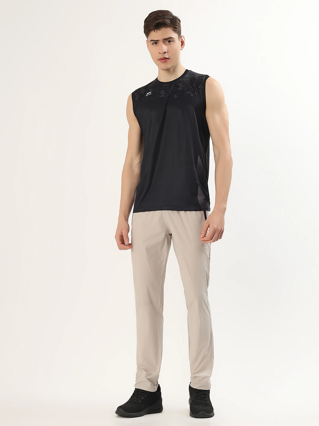 Men's Printed Sleeveless Training Vest Black by Shiv Naresh