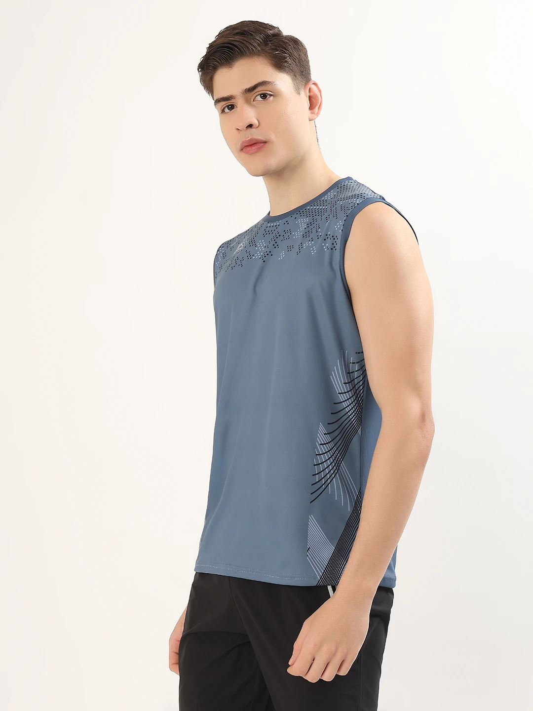 Men's Printed Sleeveless Training Vest Dark Grey by Shiv Naresh