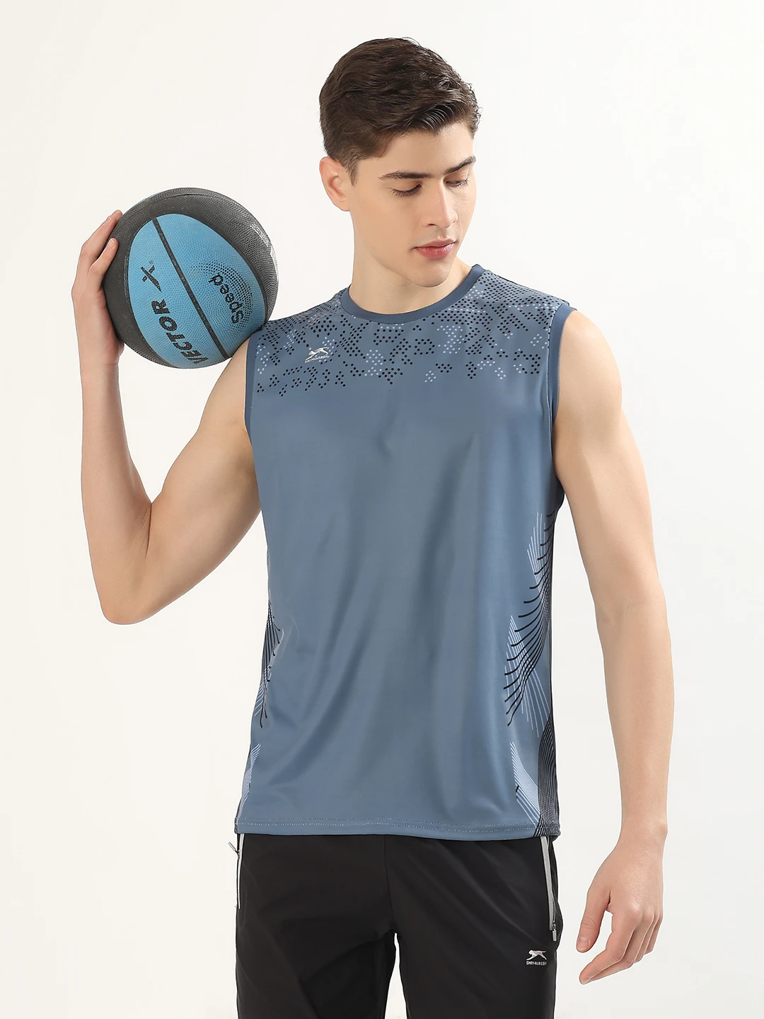 Men's Printed Sleeveless Training Vest Dark Grey by Shiv Naresh