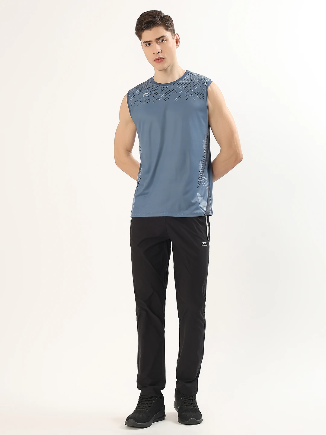 Men's Printed Sleeveless Training Vest Dark Grey by Shiv Naresh