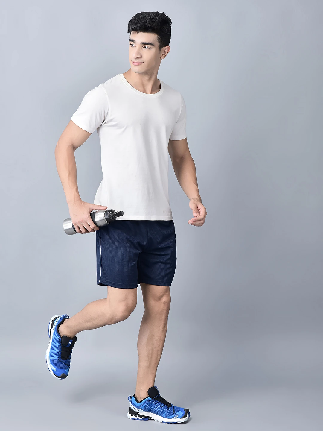 Shivnaresh Navy Blue White Classic Nirmal Net Shorts for men