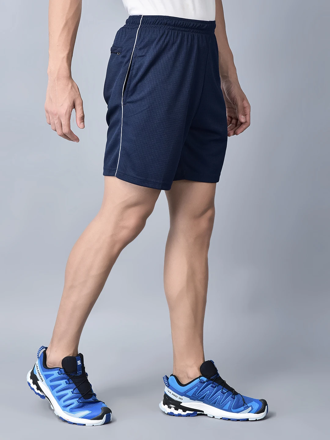 Shivnaresh Navy Blue White Classic Nirmal Net Shorts for men