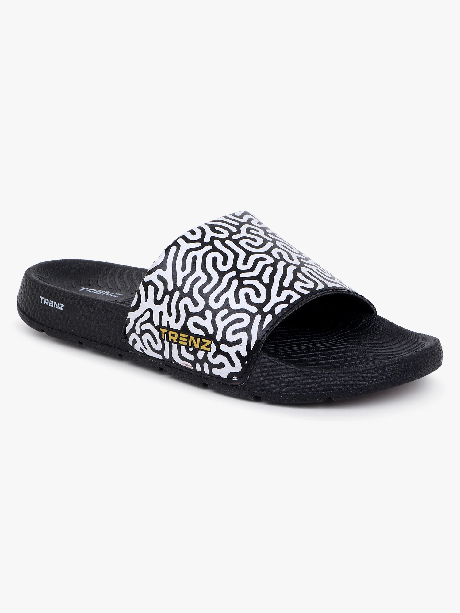 Black and white slip-on slider slippers for men