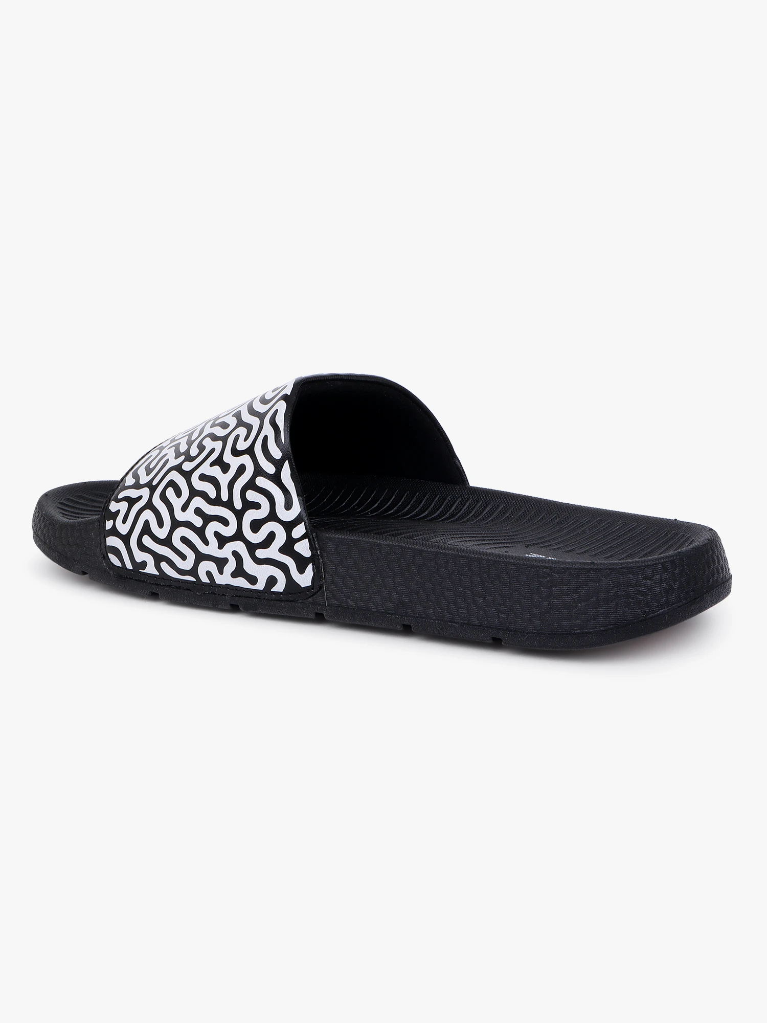 Black and white slip-on slider slippers for men