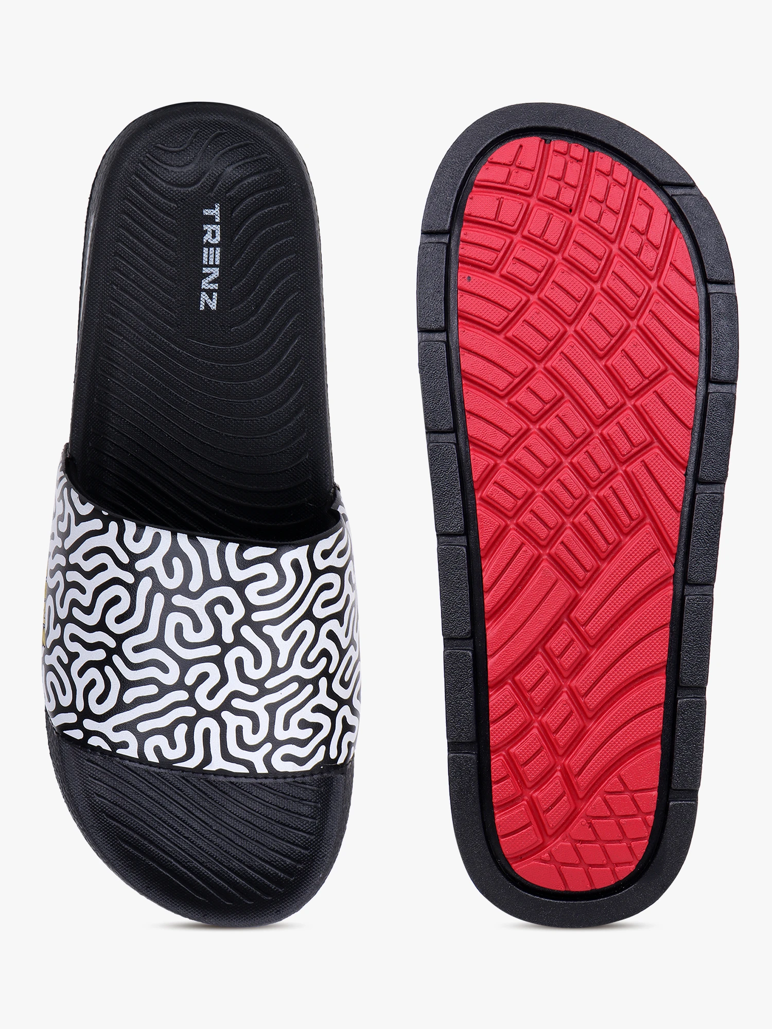 Black and white slip-on slider slippers for men