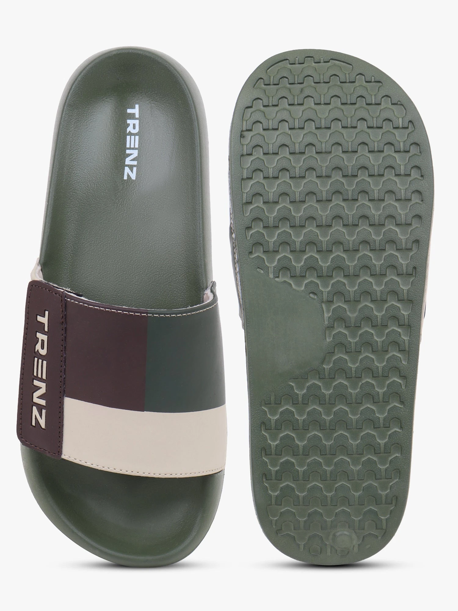 Beige and olive green slip-on slider Slippers for men