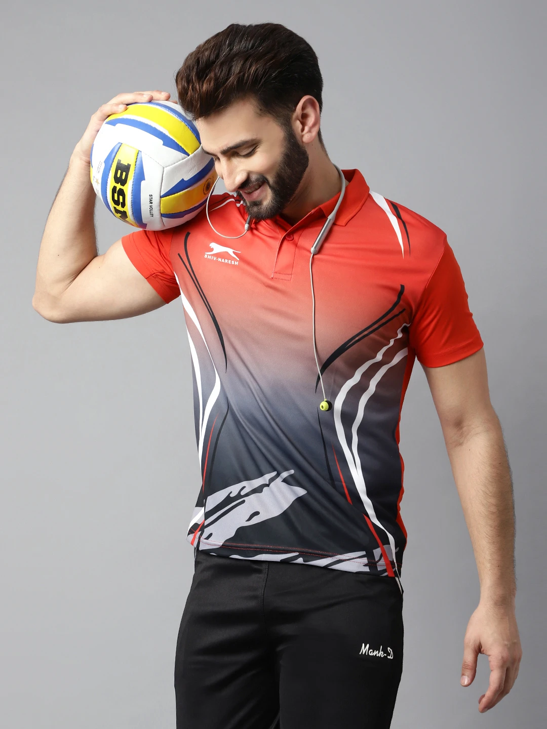 Printed Smart Fit Red Polo T‑Shirt – Shiv Naresh