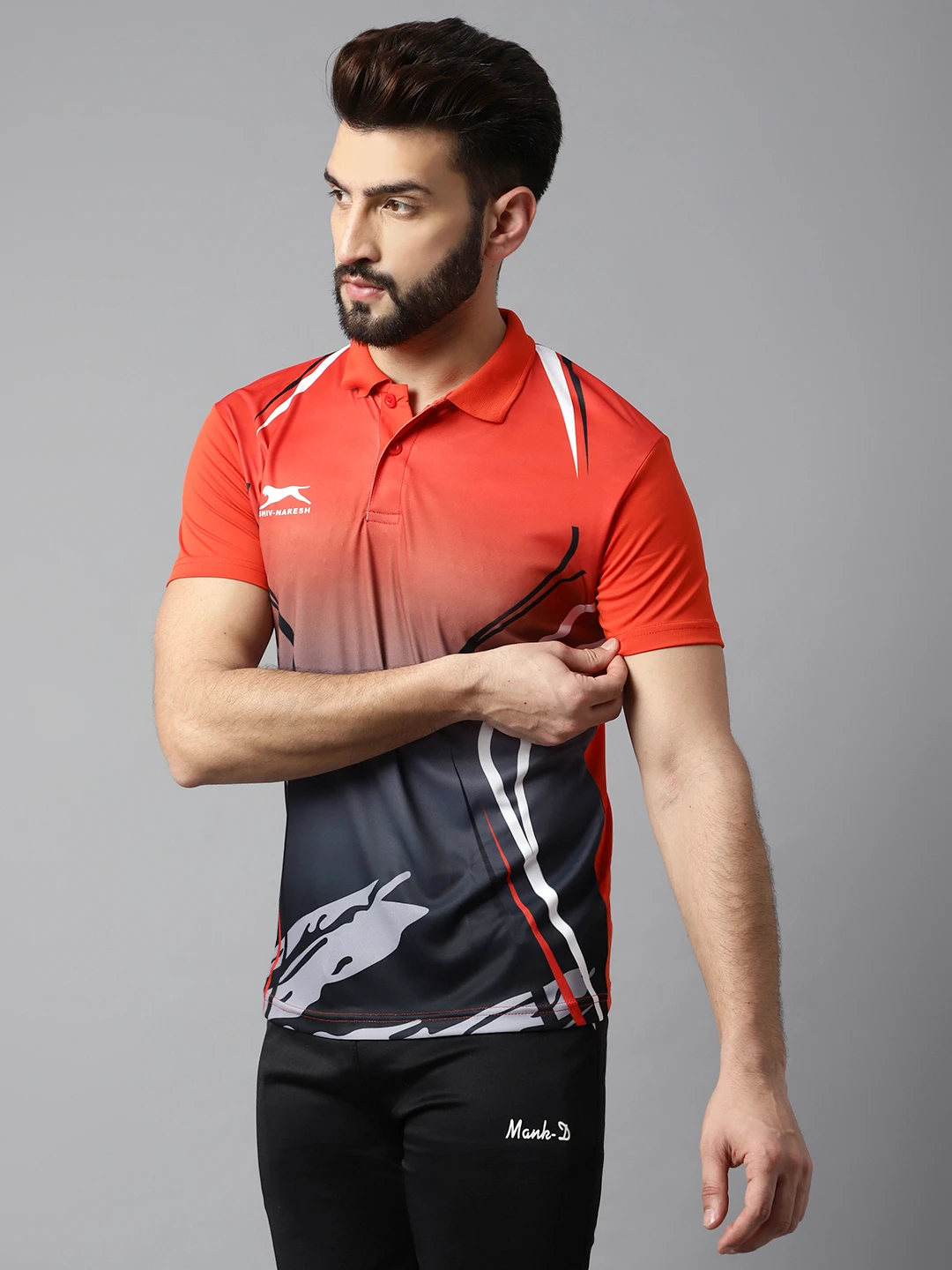 Printed Smart Fit Red Polo T‑Shirt – Shiv Naresh