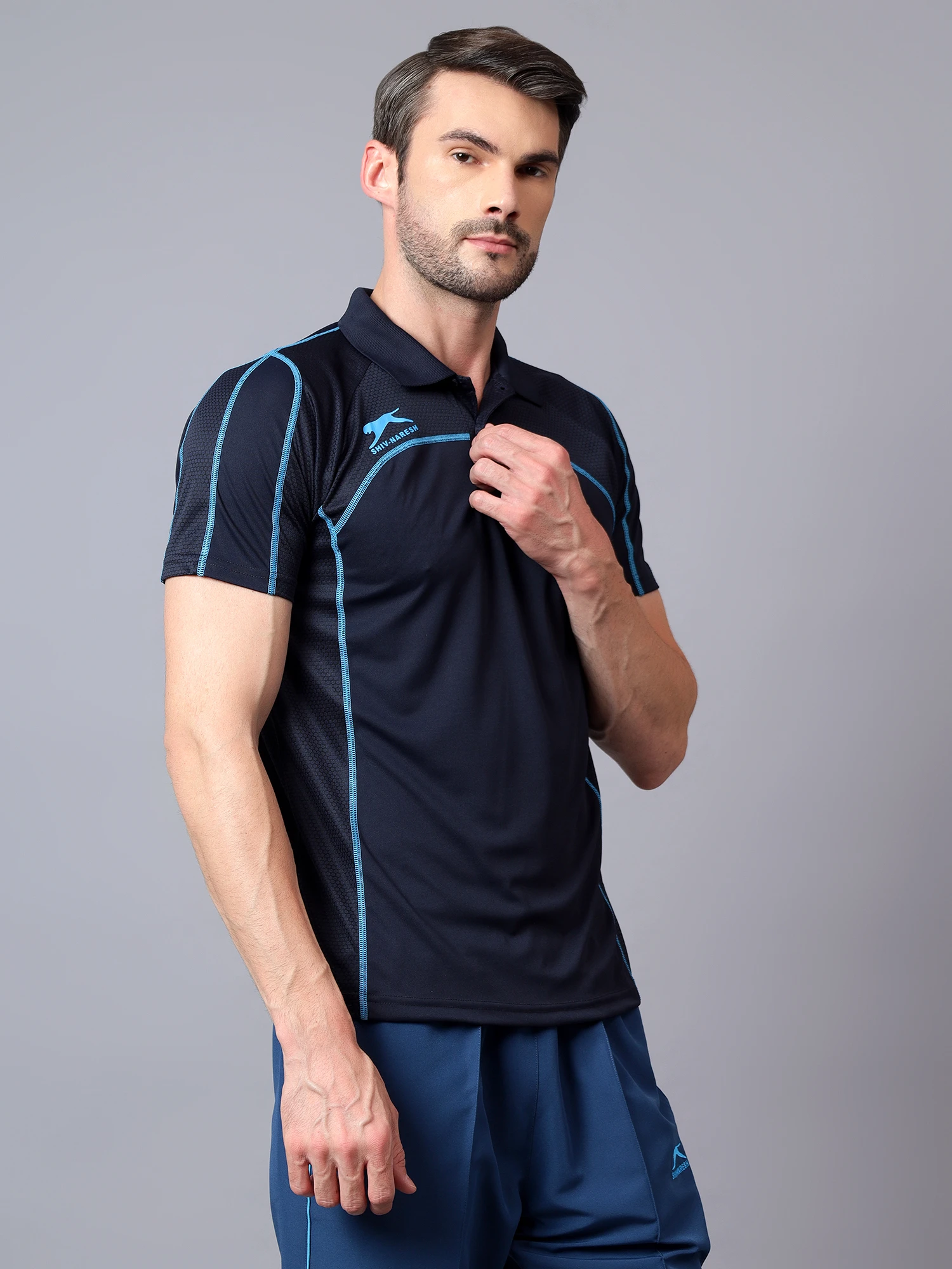 Navy Cyan Performance Polo t-shirts for men – Shiv Naresh