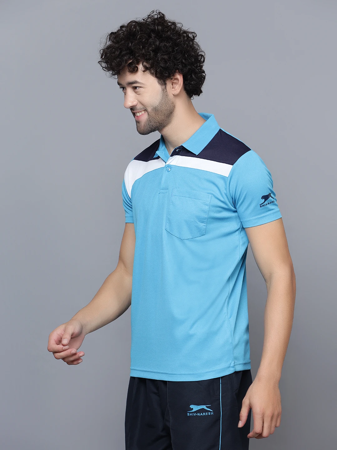 Men’s Navy Cyan Core Regular Fit Polo T‑Shirt – Shiv Naresh