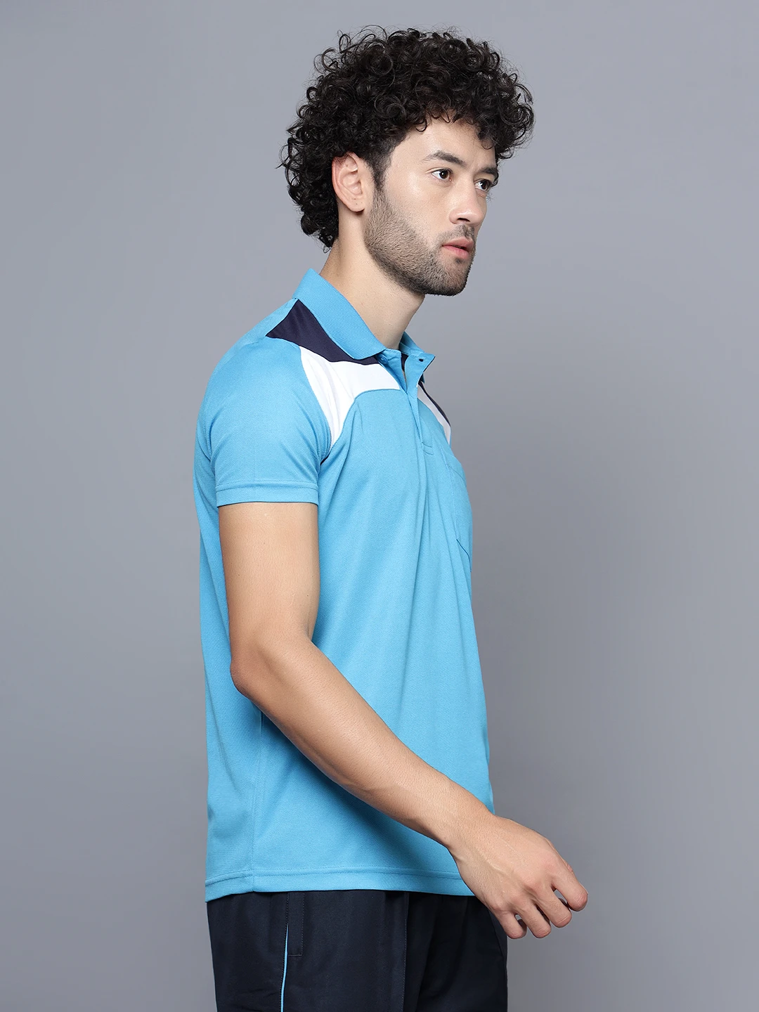 Men’s Navy Cyan Core Regular Fit Polo T‑Shirt – Shiv Naresh