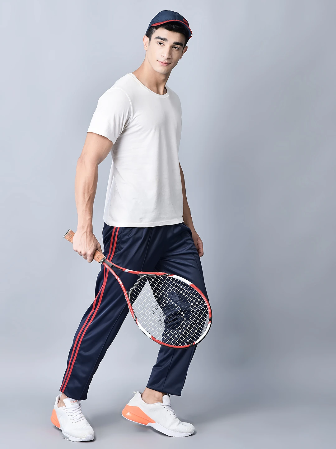 Essential Training Navy Blue/Red Trackpants for Men - Shivnaresh
