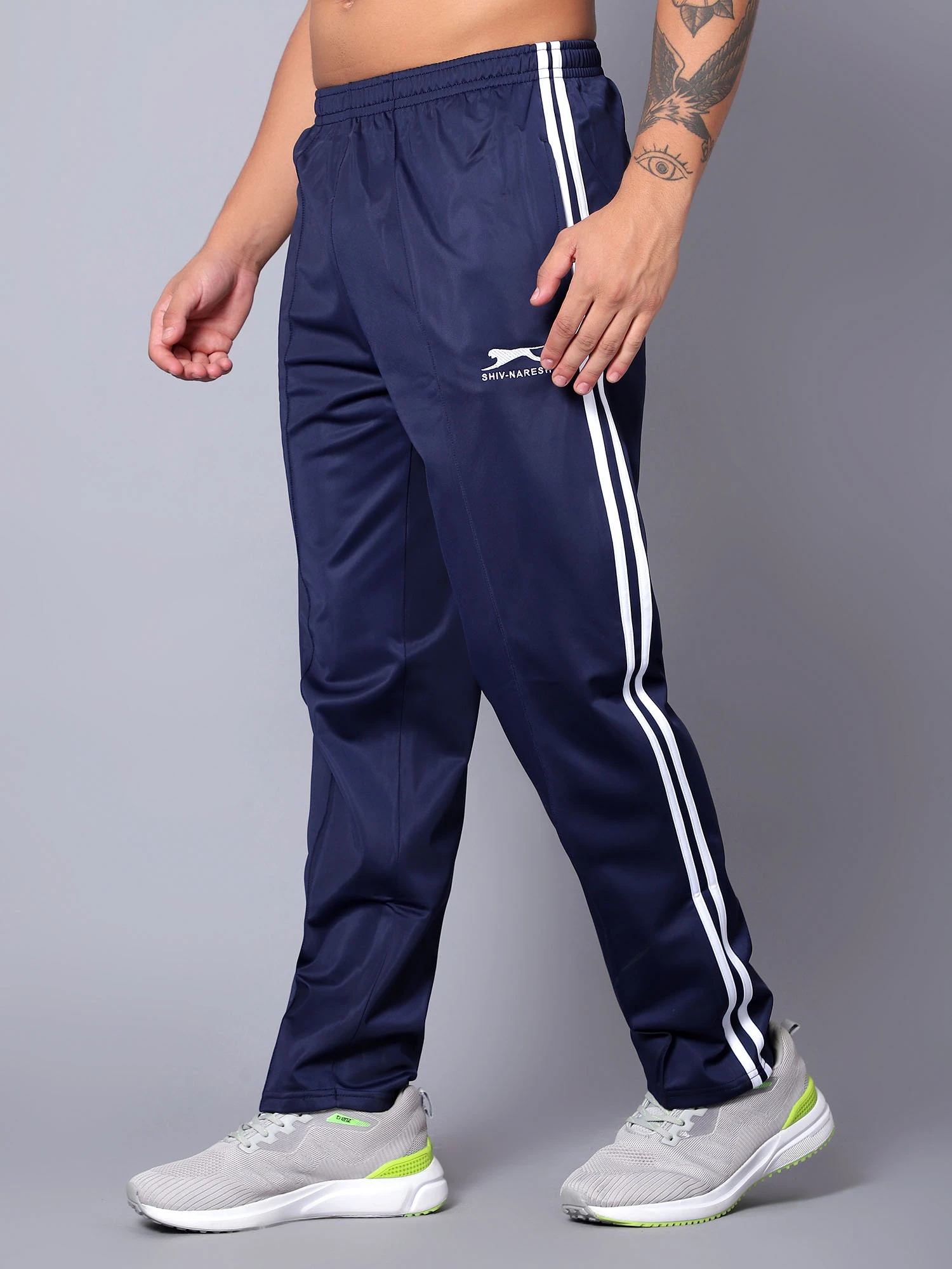 Navy Blue/White Essential Sports Trackpants for men - Shivnaresh