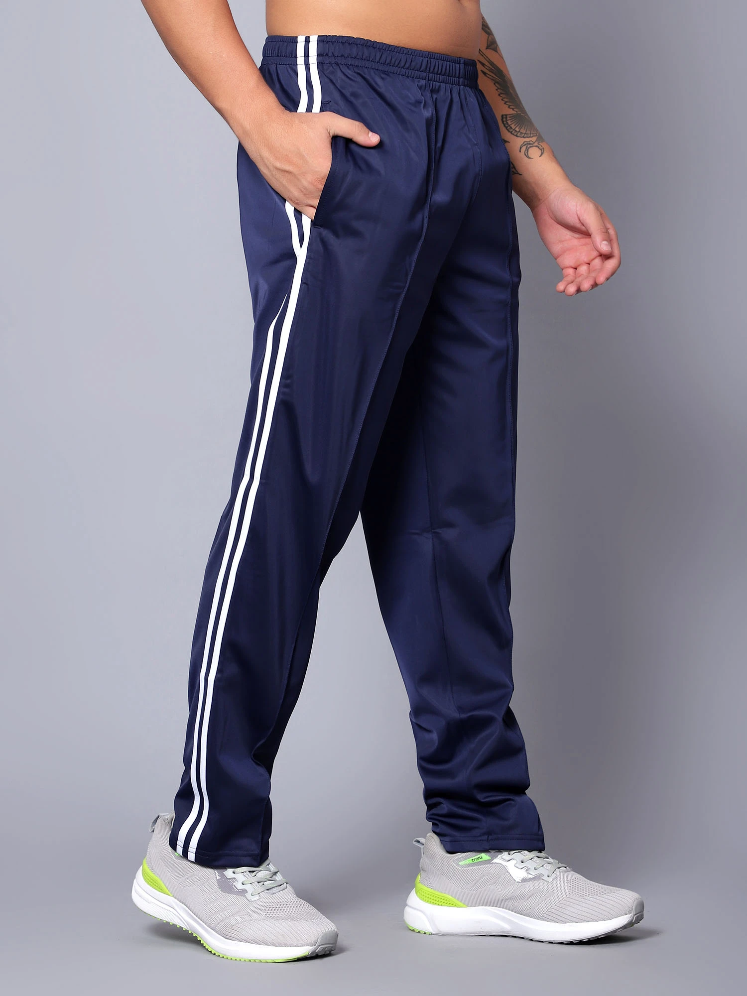 Navy Blue/White Essential Sports Trackpants for men - Shivnaresh