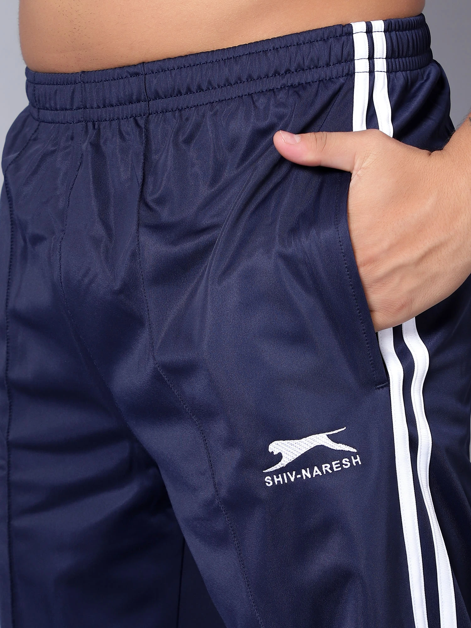 Navy Blue/White Essential Sports Trackpants for men - Shivnaresh