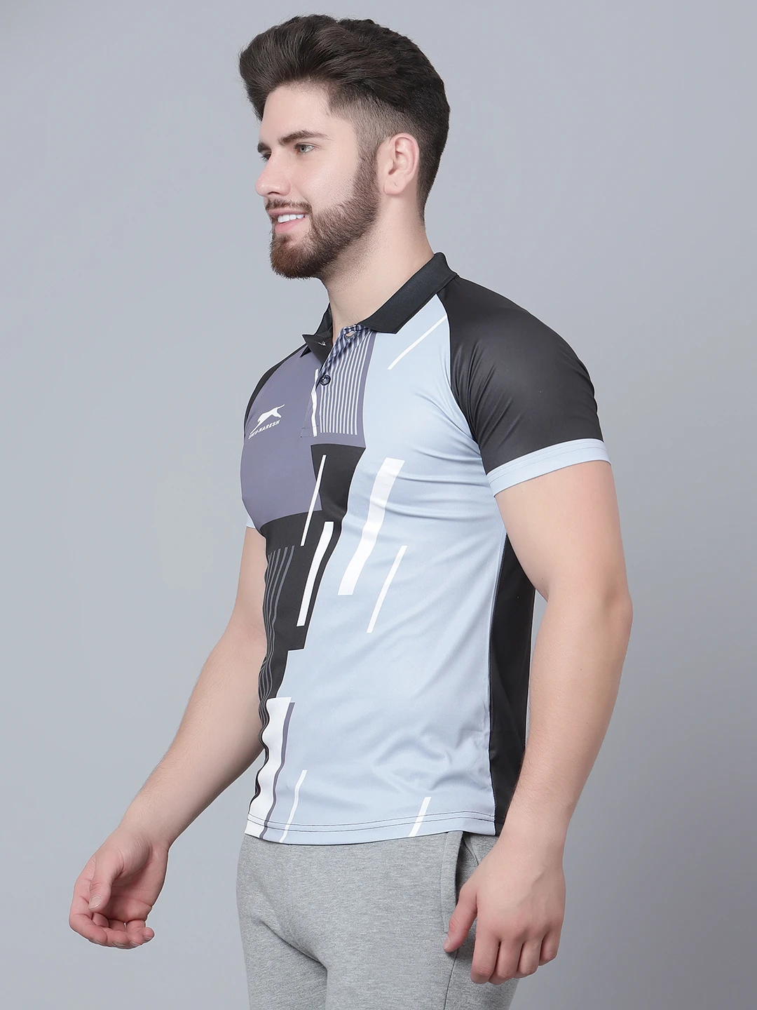 abstract Black dark grey polo t shirt for men by Shiv Naresh