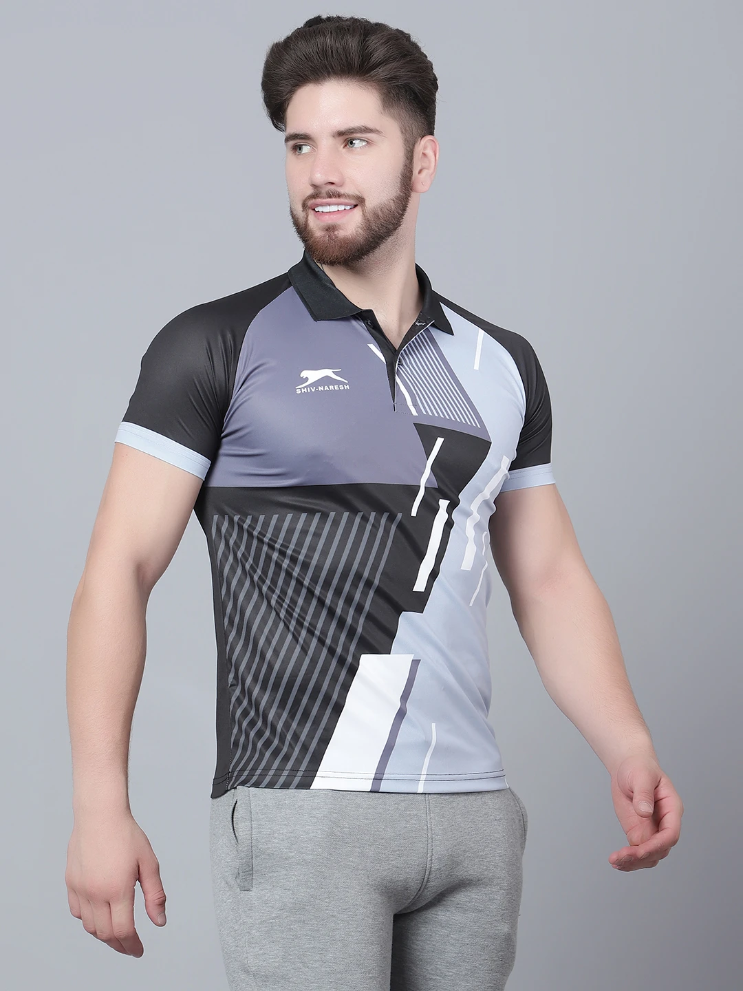 abstract Black dark grey polo t shirt for men by Shiv Naresh