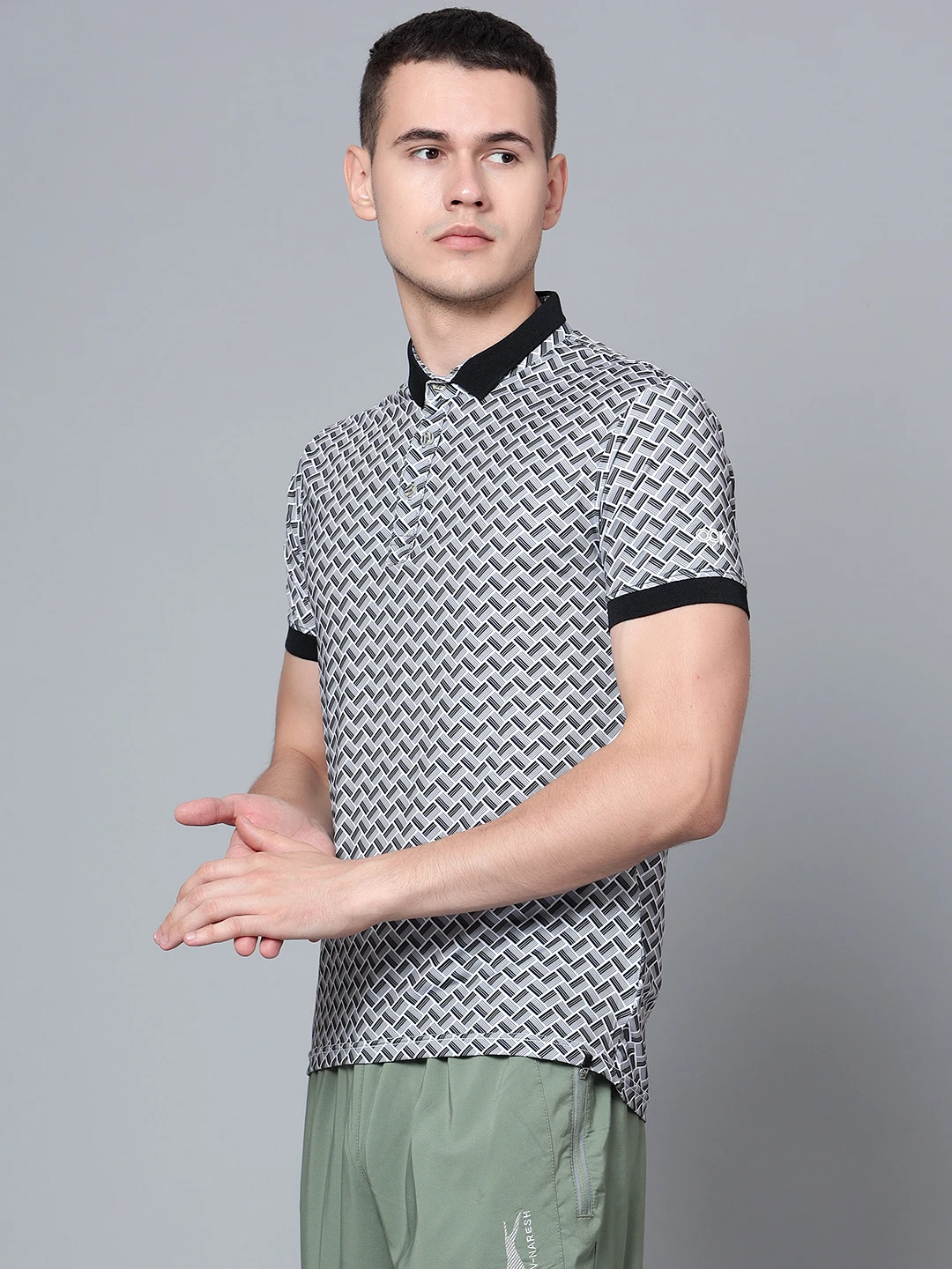Tessellation printed Grey Black polo t shirt for men by Shiv Naresh