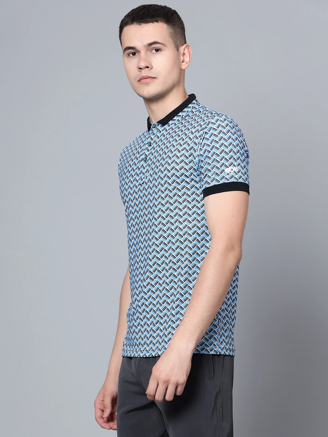 Tessellation printed Cyan black polo t shirt for men by Shiv Naresh