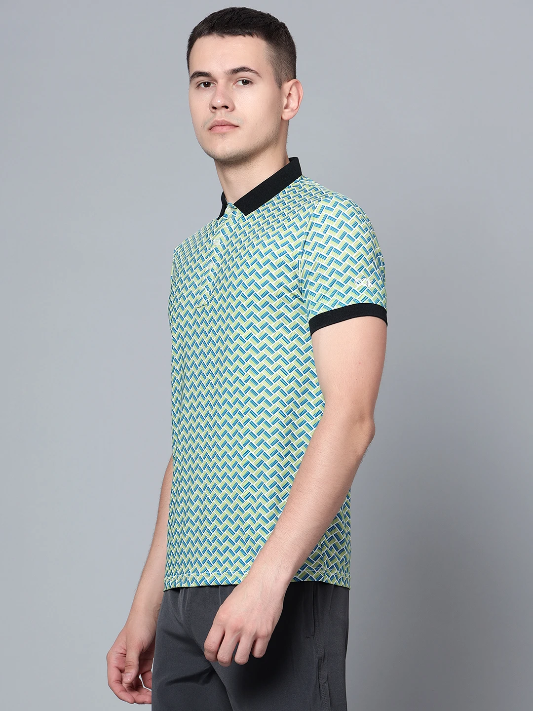 Tessellation printed Mehandi Green polo t shirt for men by Shiv Naresh