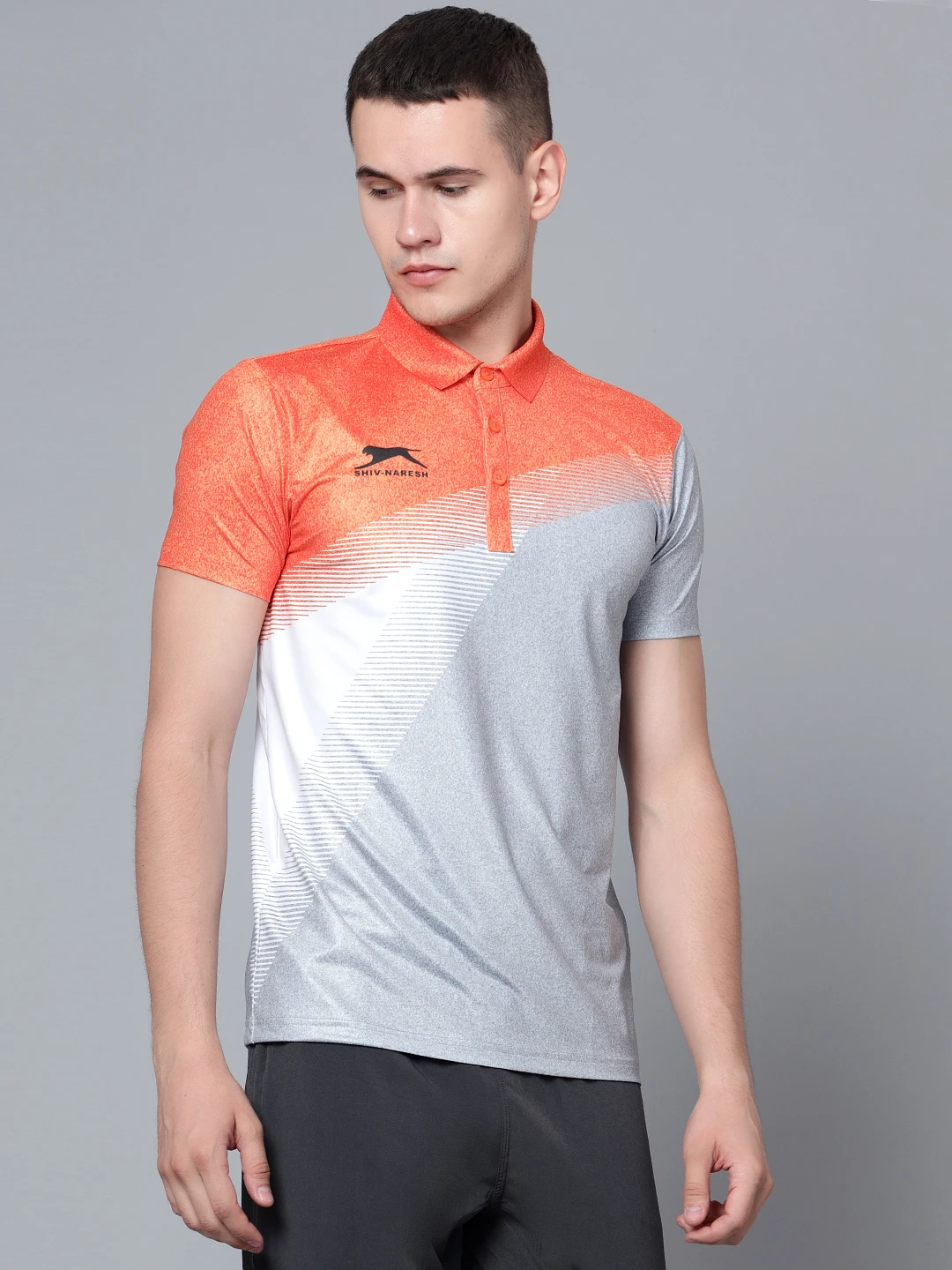 Ultra Boost light grey smart‑fit sports polo for men by Shiv Naresh