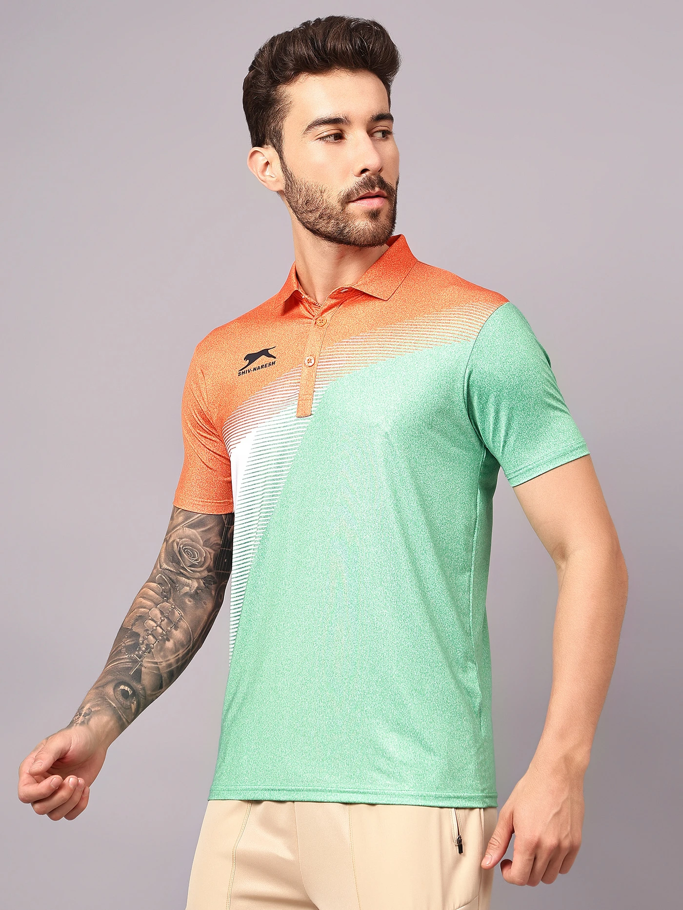 Ultra Boost green smart‑fit sports polo T-shirts for men by Shiv Naresh