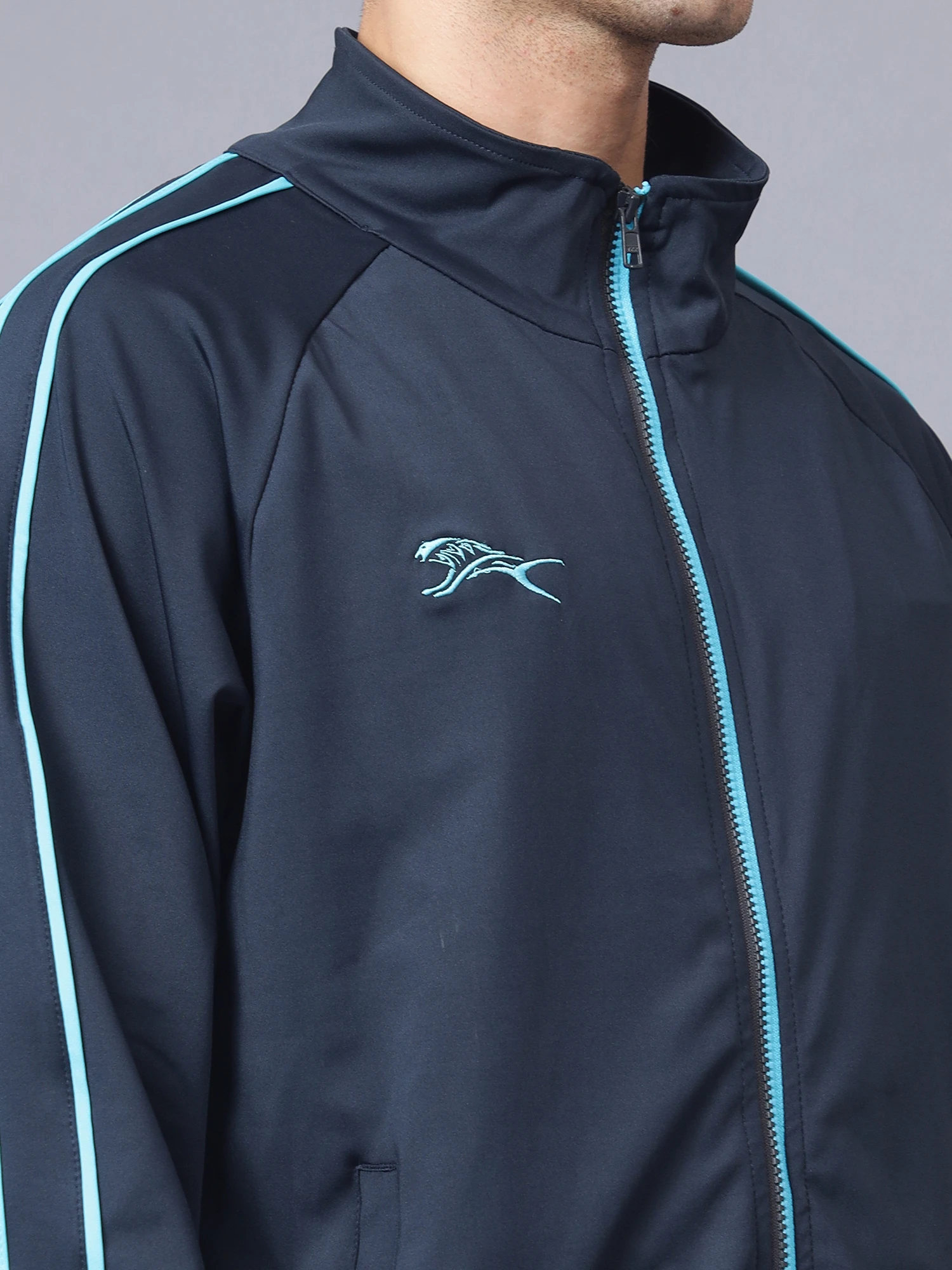 Men's Navy Blue and Cyan Tracksuit by Shiv Naresh