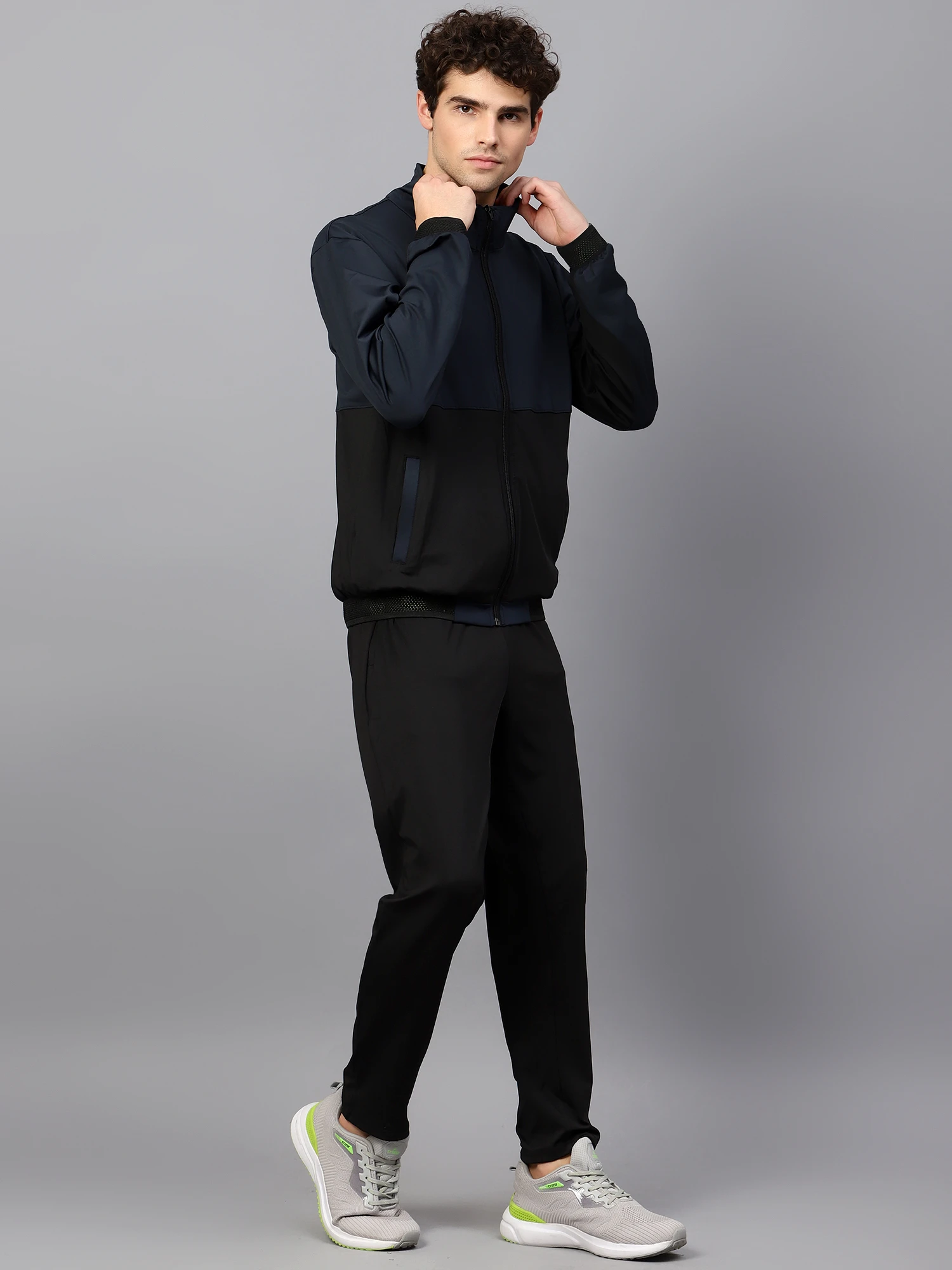 Black and Navy Blue Men's Tracksuit by Shiv Naresh