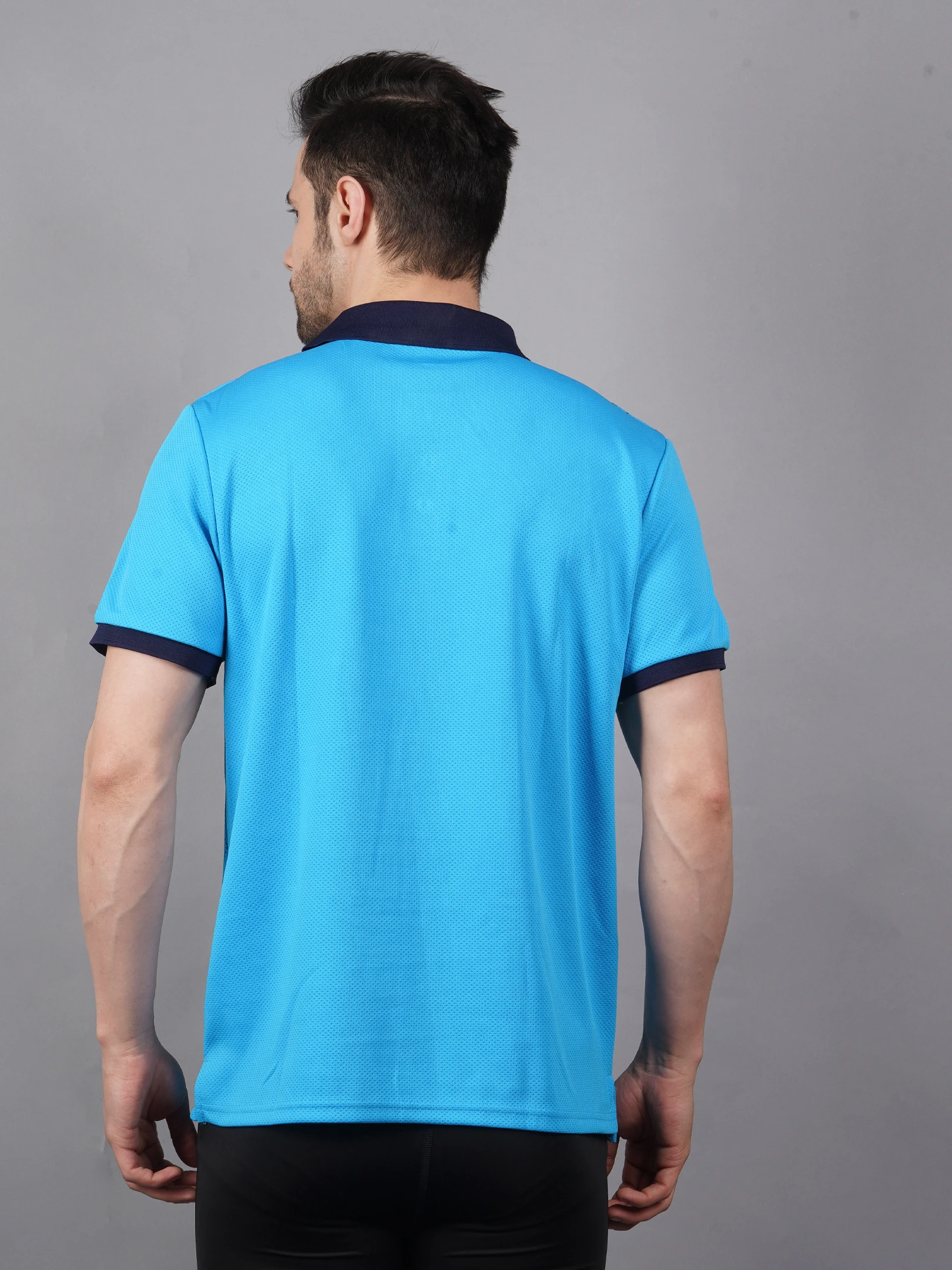 Tessellation cyan quick-dry sports polo shirt for men - Shiv Naresh