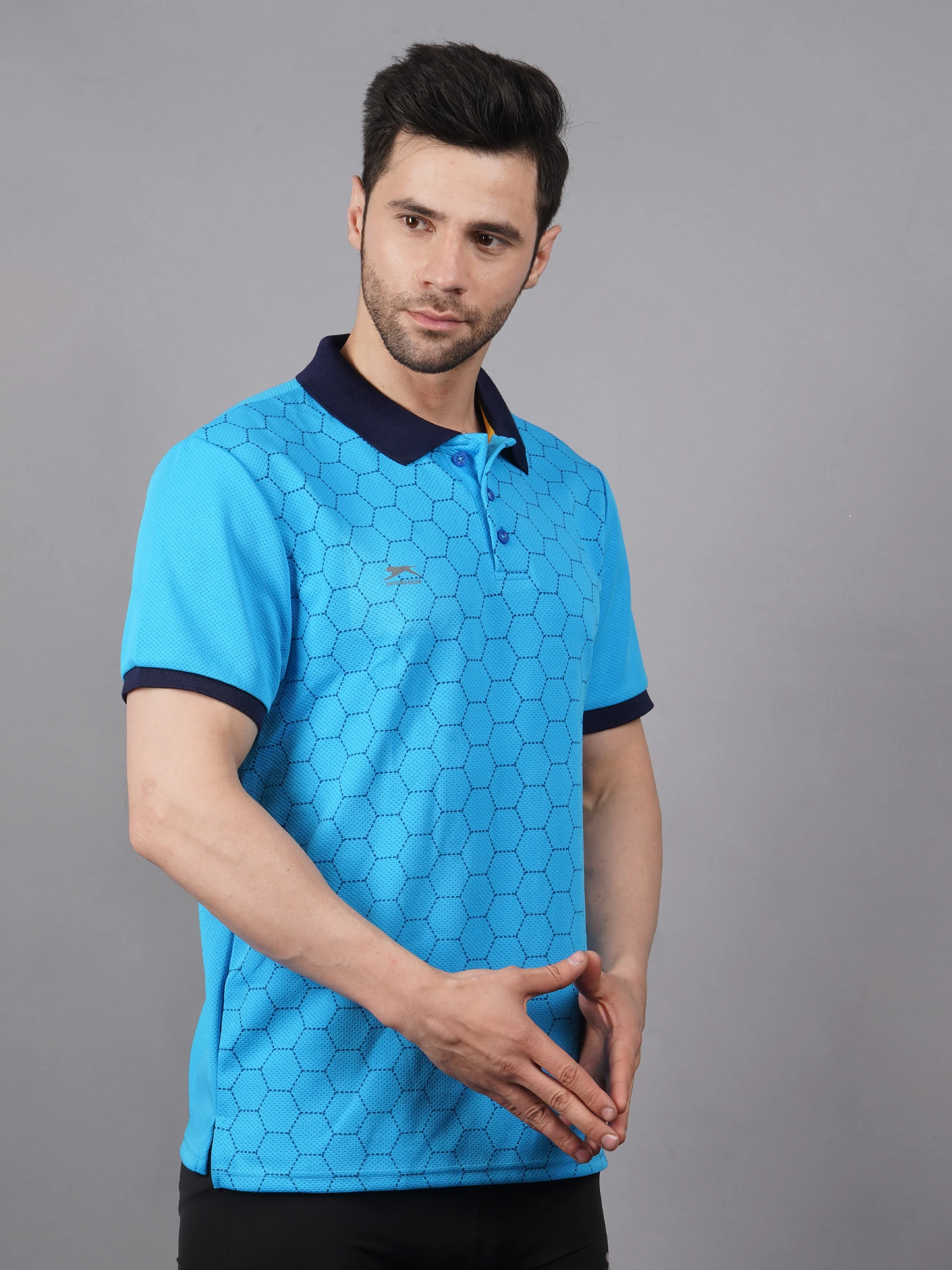 Tessellation cyan quick-dry sports polo shirt for men - Shiv Naresh