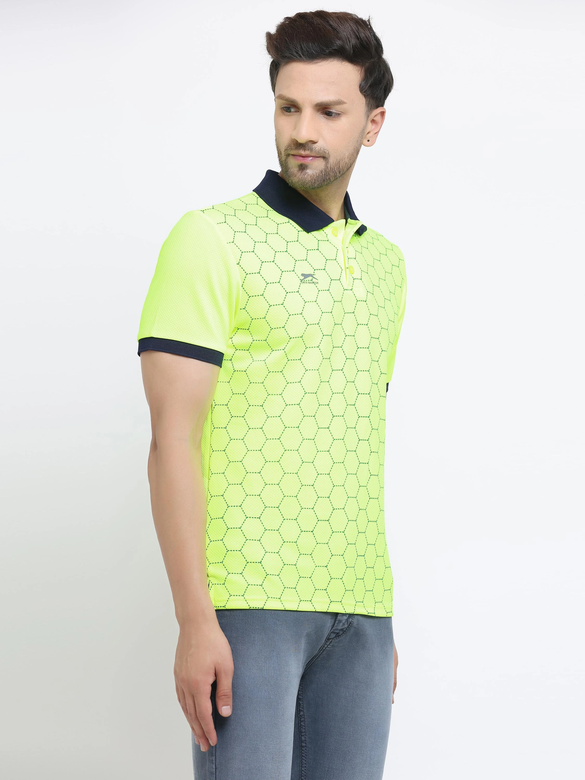 Tessellation fluorescent quick-dry sports polo shirt for men