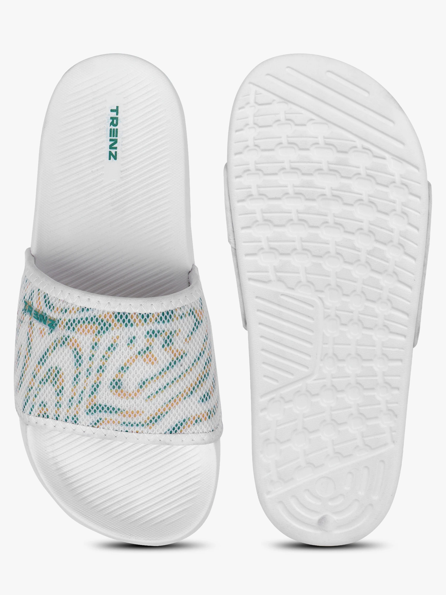 White and green slip-on slider Slippers for women