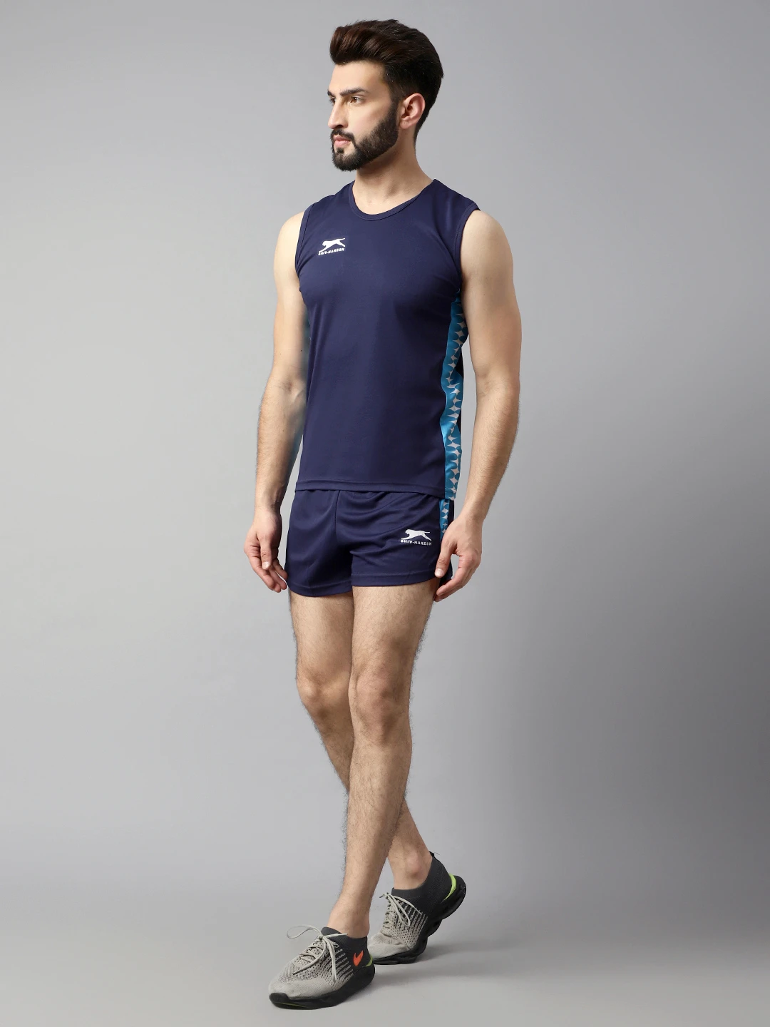 Navy Blue classic print men’s athletic set