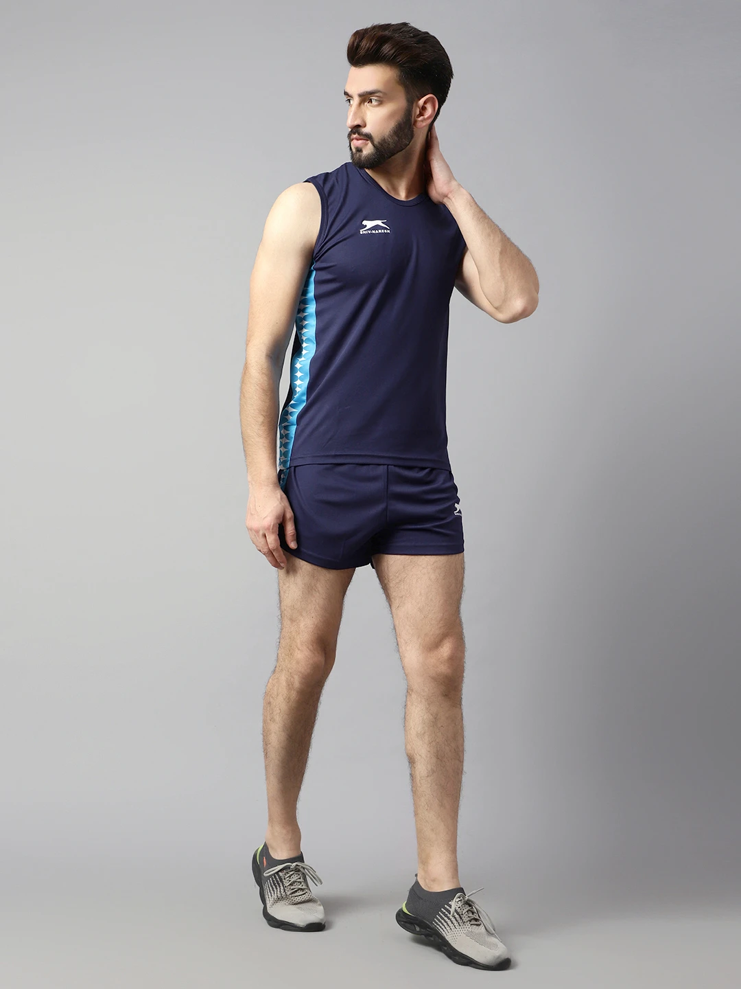 Navy Blue classic print men’s athletic set