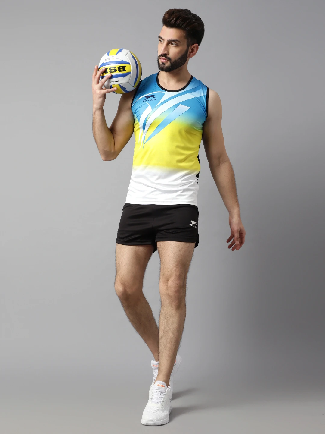 Navy and cyan blue classic print athletic set for men