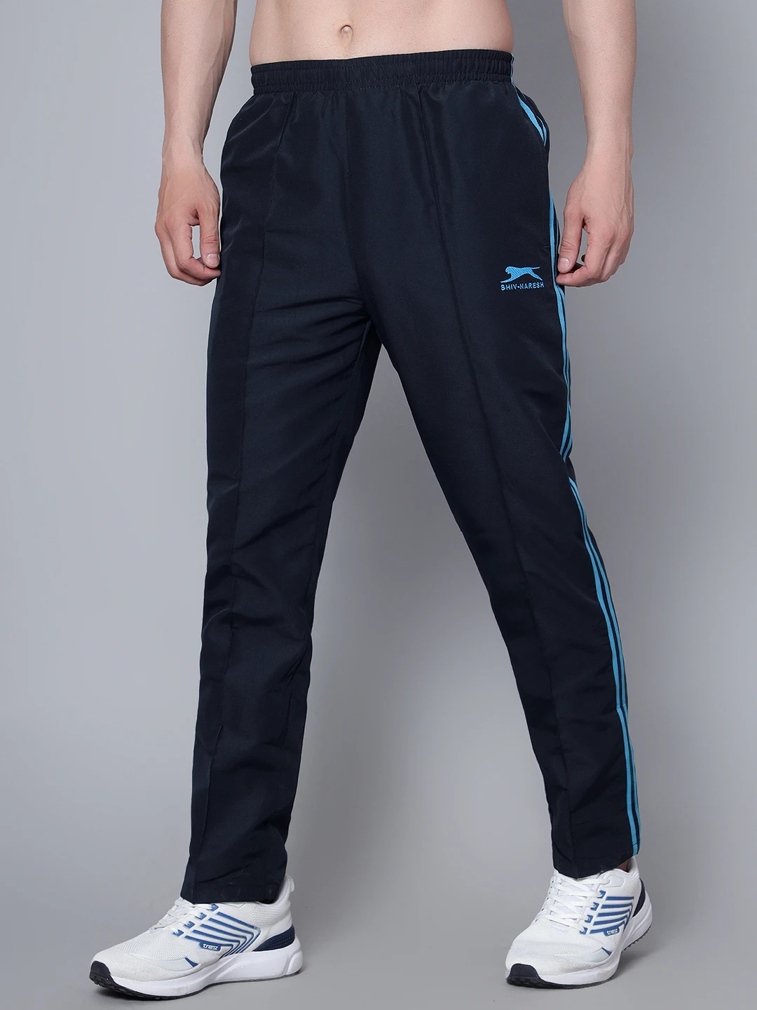 Navy Blue/Cyan Essential Sports Trackpants for men - Shivnaresh