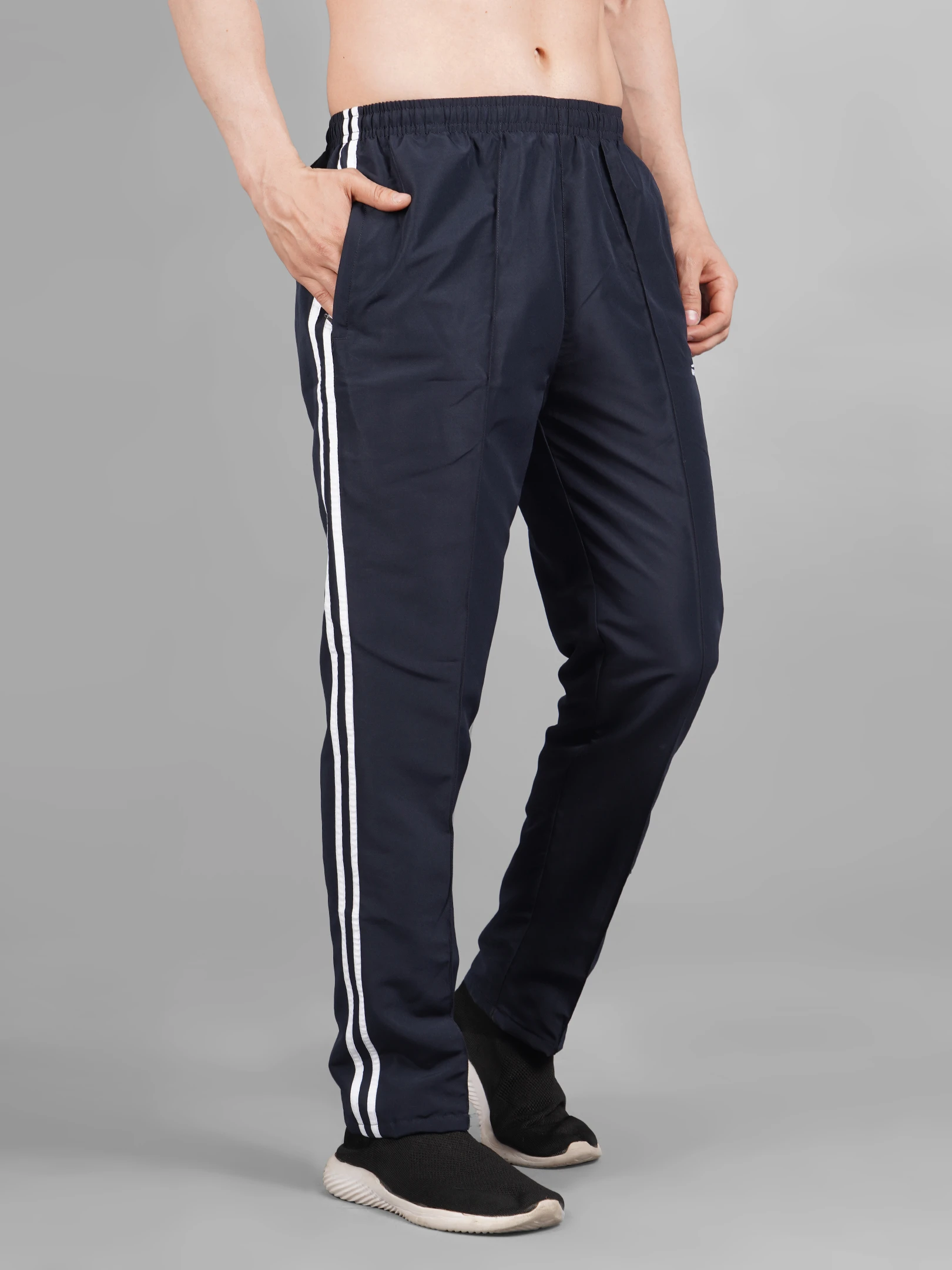 Navy Blue/White Essential Sports Trackpants for men - Shivnaresh