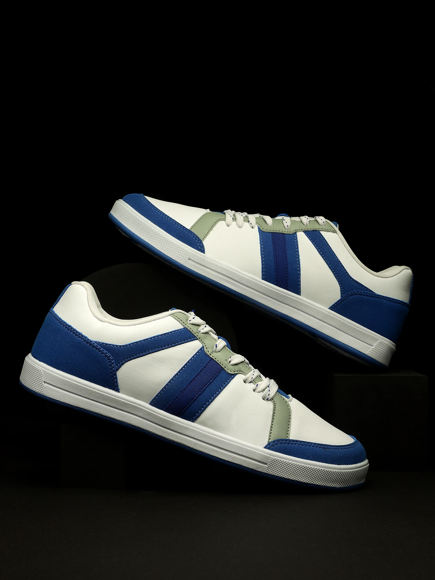 Men’s White Sky Blue Lace-Up Sports Shoes