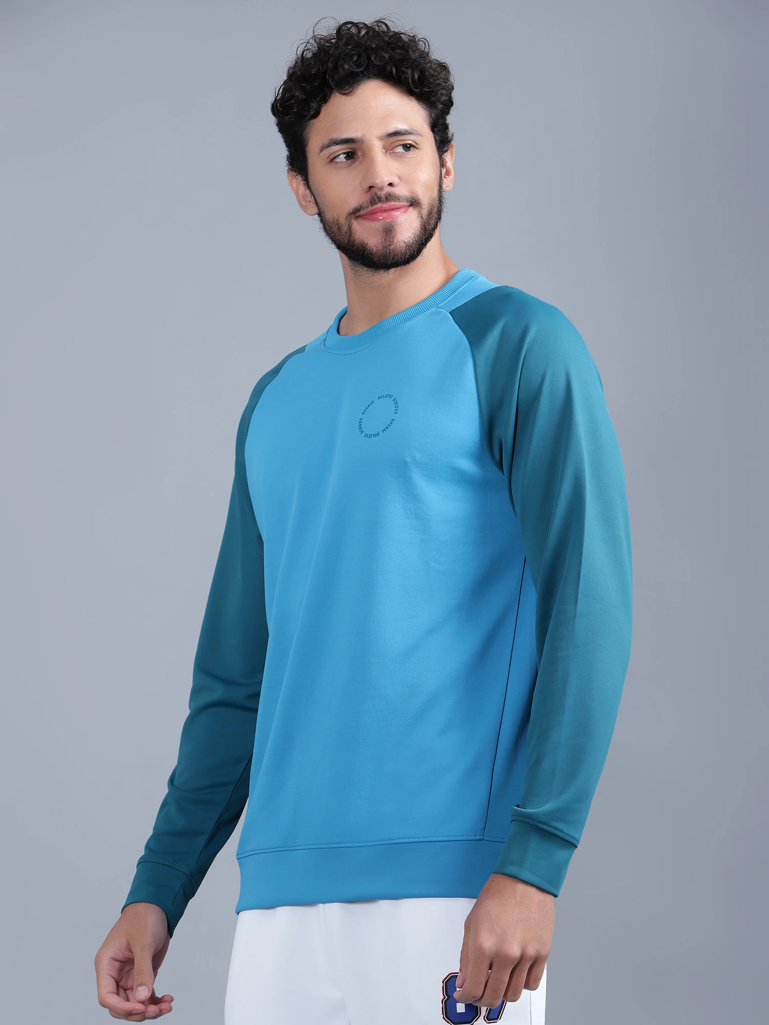 Men's aqua blue cotton sweatshirt by Shiv Naresh