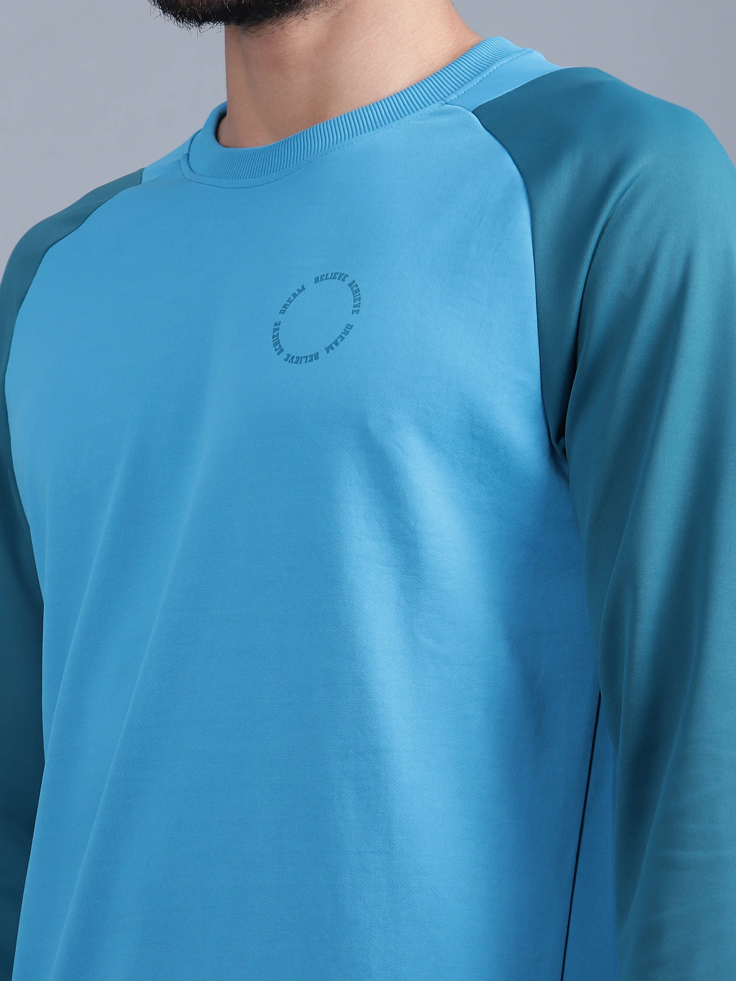 Men's aqua blue cotton sweatshirt by Shiv Naresh