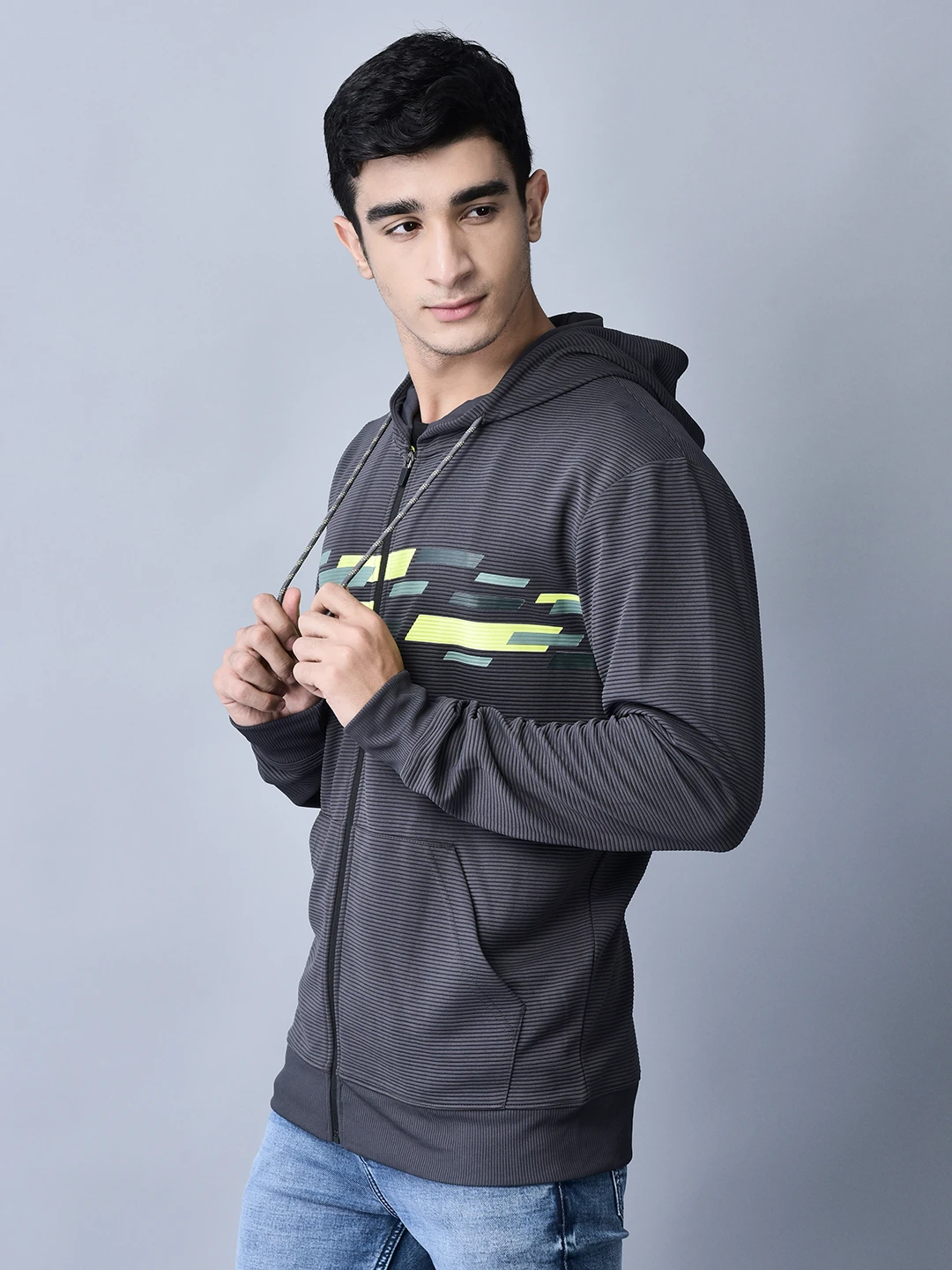 Men’s grey cotton hoodie by Shiv Naresh