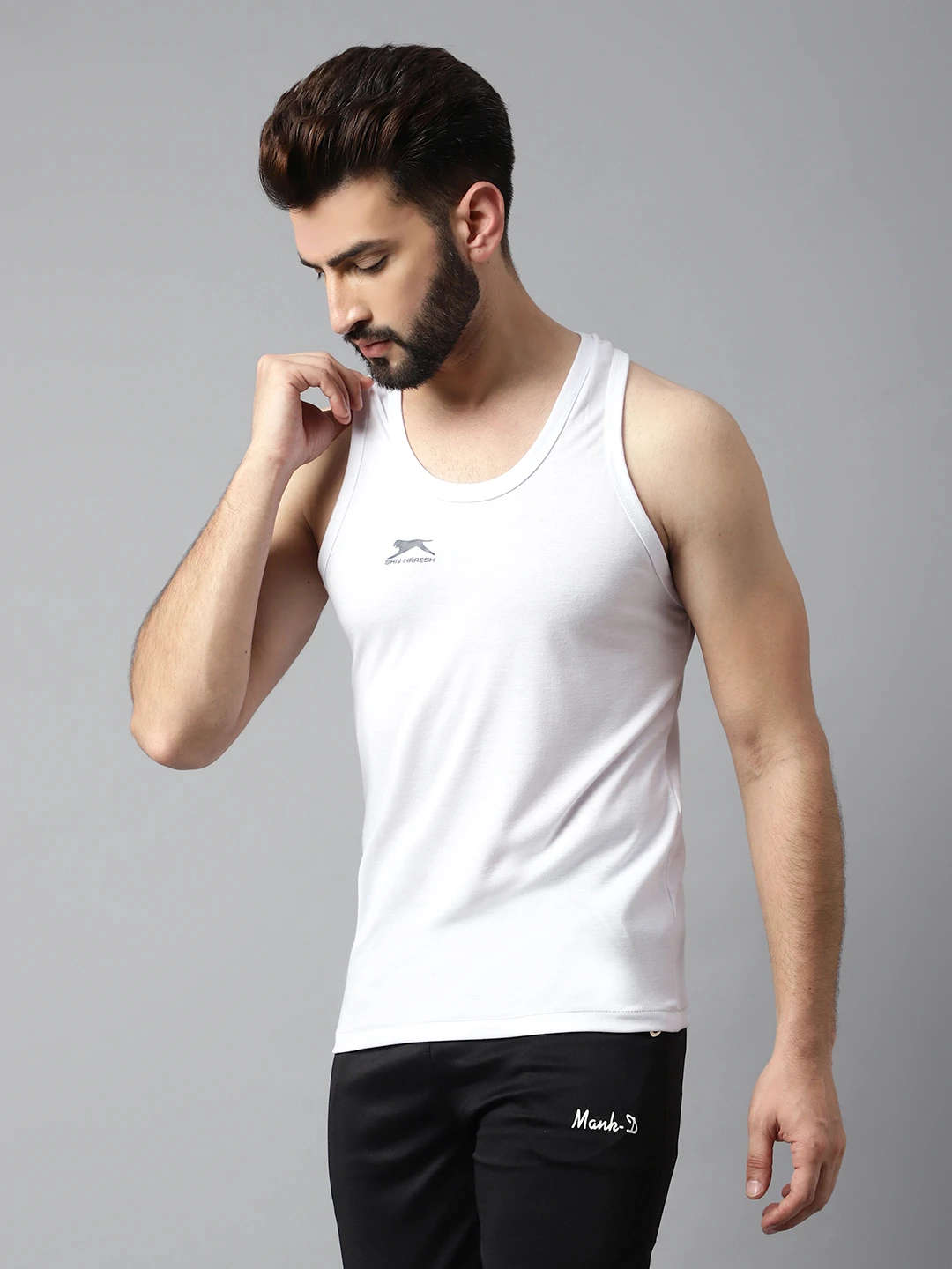 White essential vest for men by Shivnaresh