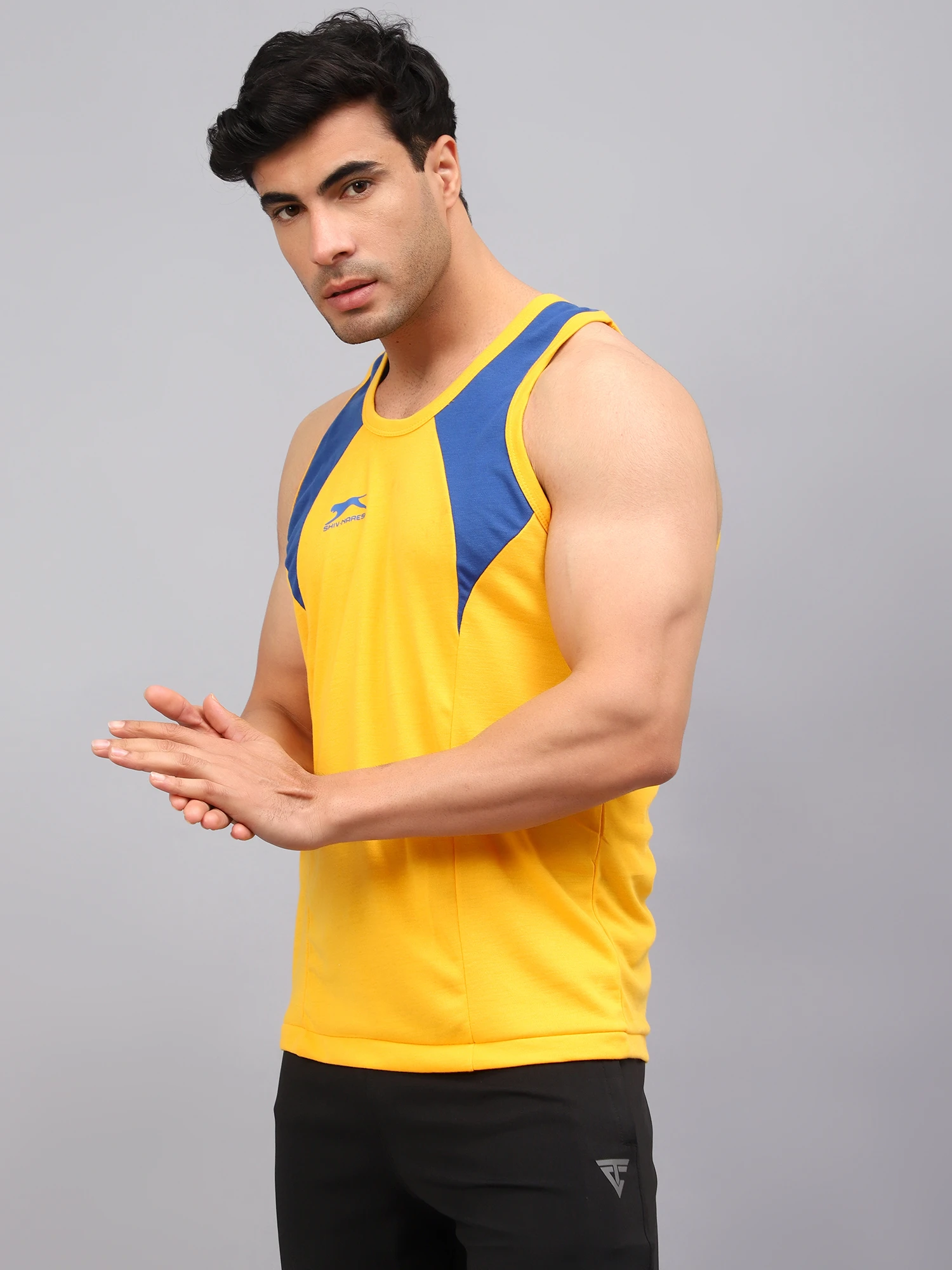 Yellow and royal blue gym vest for men