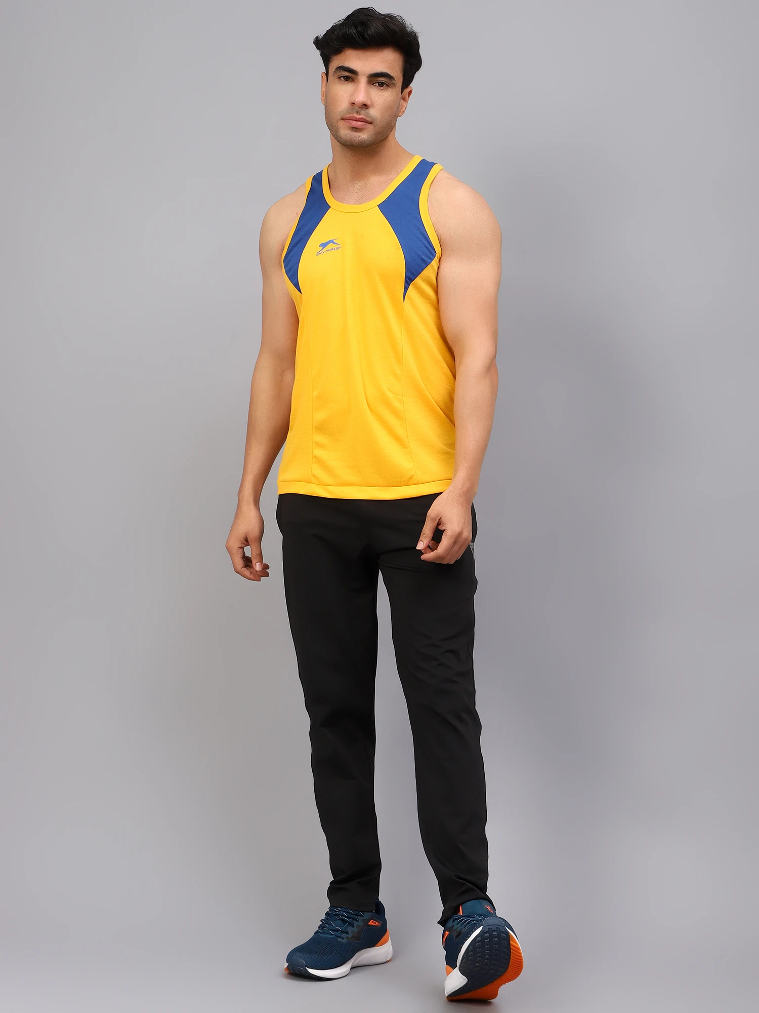Yellow and royal blue gym vest for men
