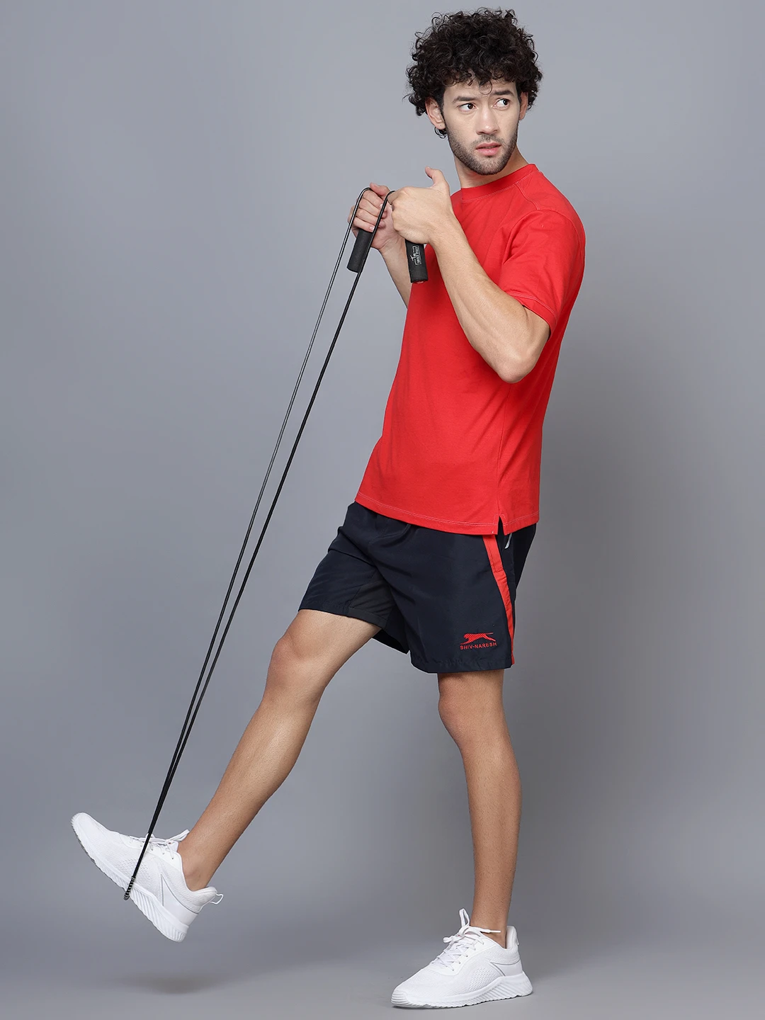 Shivnaresh Navy Blue & Red Active Shorts for Men