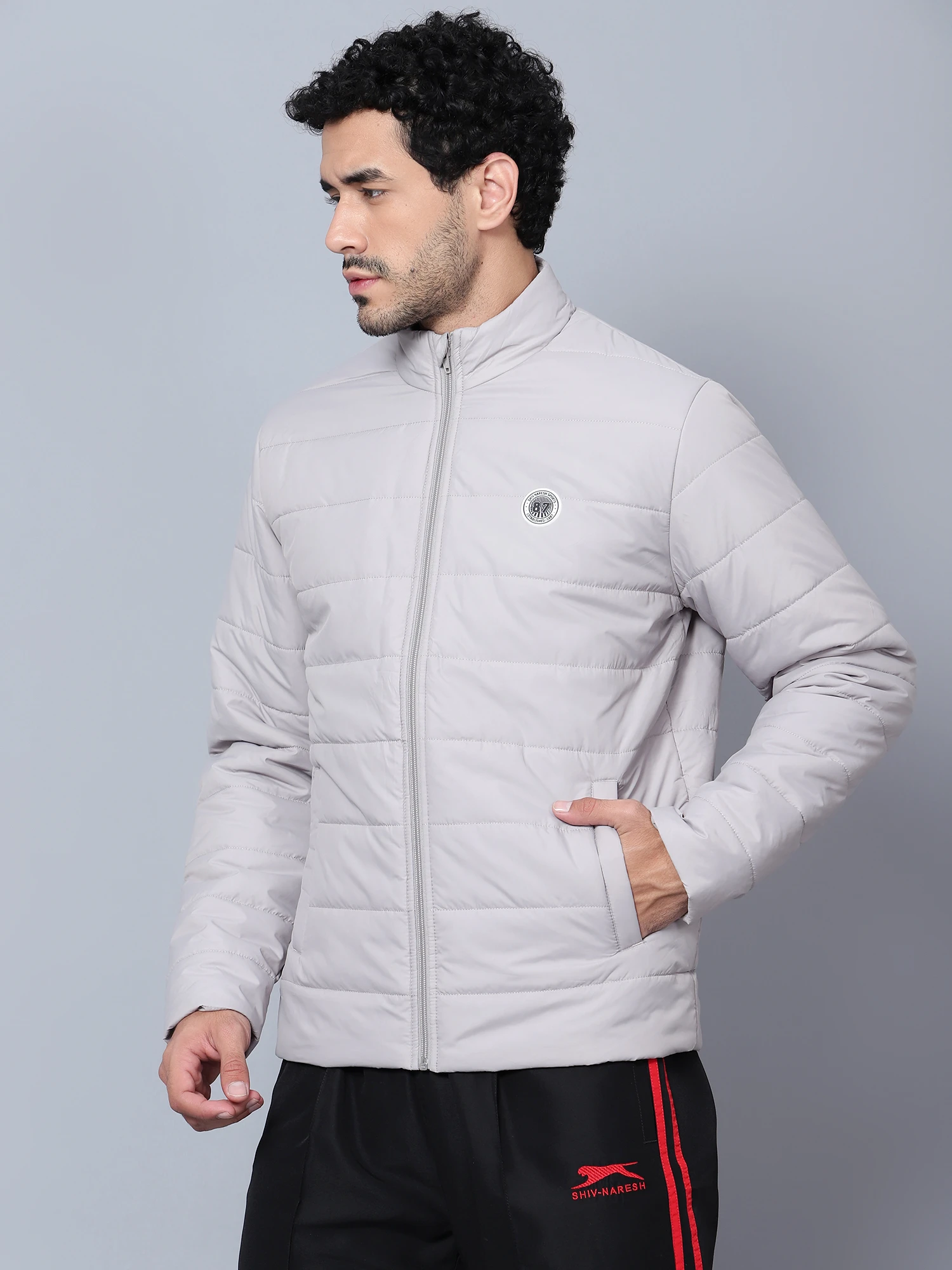 Light Grey Puffer Jacket for Men - Shiv Naresh