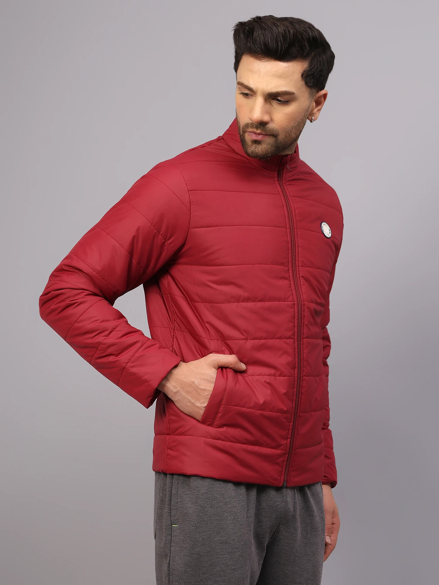 Maroon Puffer Jacket for Men - Shiv Naresh