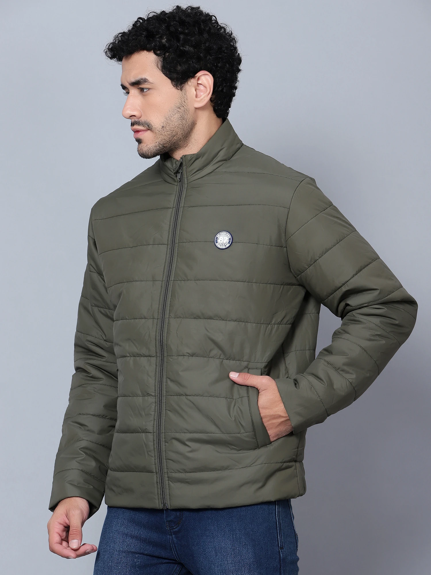 Olive Green Puffer Jacket for Men - Shiv Naresh